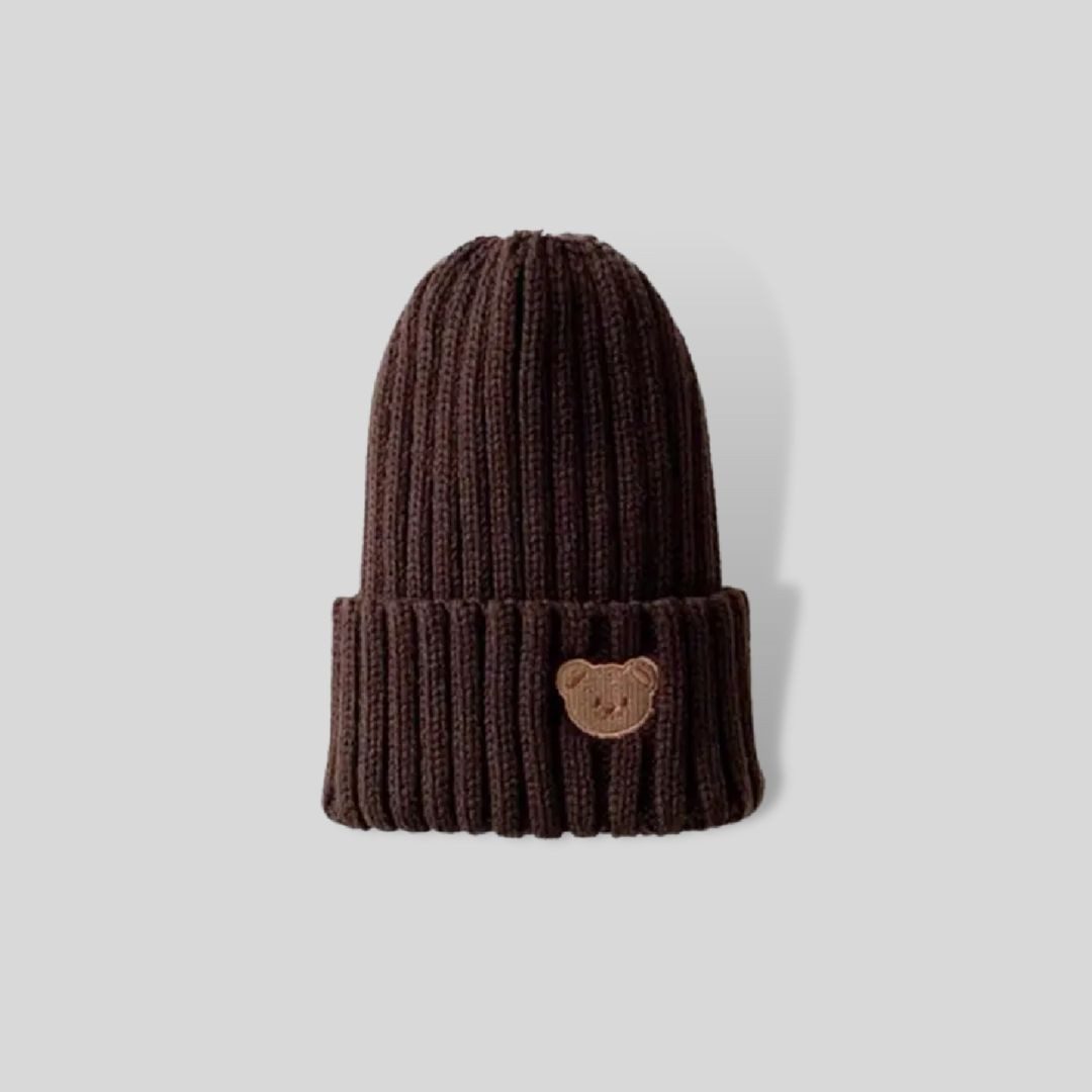 suebidou Strickmütze Baby und Kleinkind Mütze aus Strick Beanie mit Teddy Applikation weich, warm und bequem, temperaturausgleichend