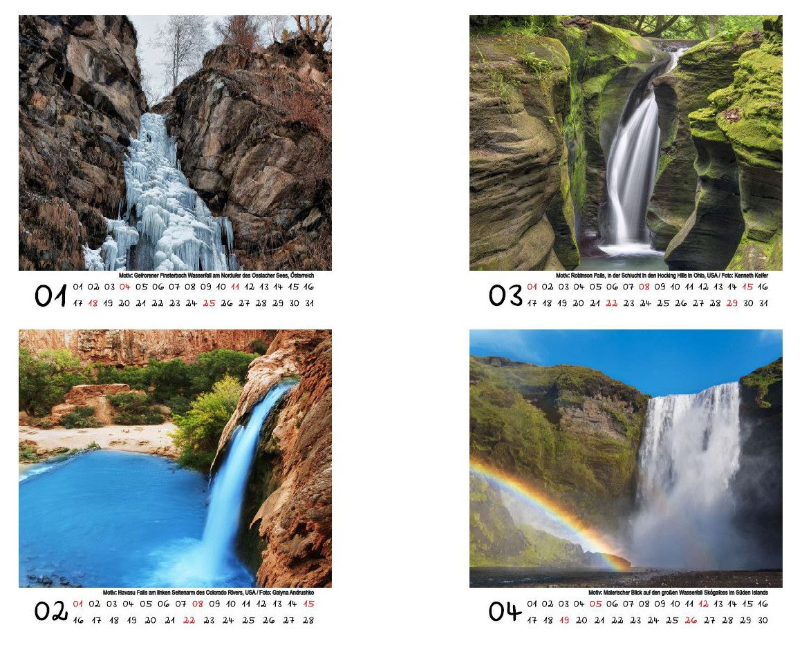 Seelenzauber Tischkalender Wasserfallzauber Tischkalender 10cm x 10cm für 2026 Wasserfall Wasser