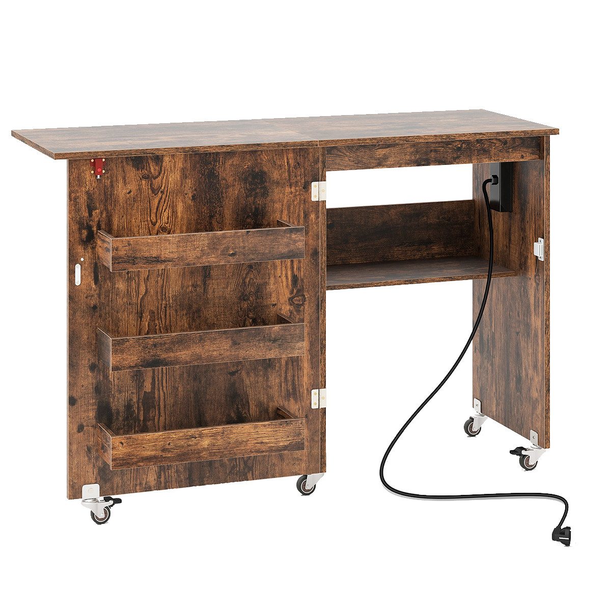 COSTWAY Schreibtisch, 2 in 1 Nähtisch klappbar mit Ladestation, Rollen günstig online kaufen