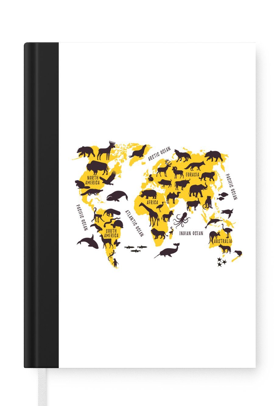 MuchoWow Notizbuch Karte - Haushaltsbuch A5, Notizheft, Tiere, - Merkzettel, 98 Seiten, Journal, Tagebuch, Welt