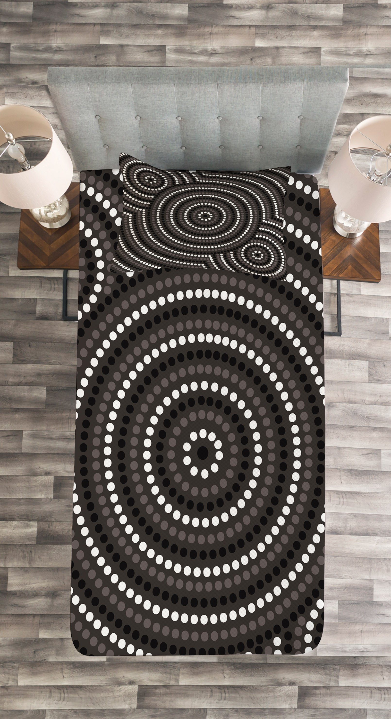 Tagesdecke Set mit Waschbar, Folk-Muster Mosaik Arabian Kissenbezügen Abakuhaus, Kreise