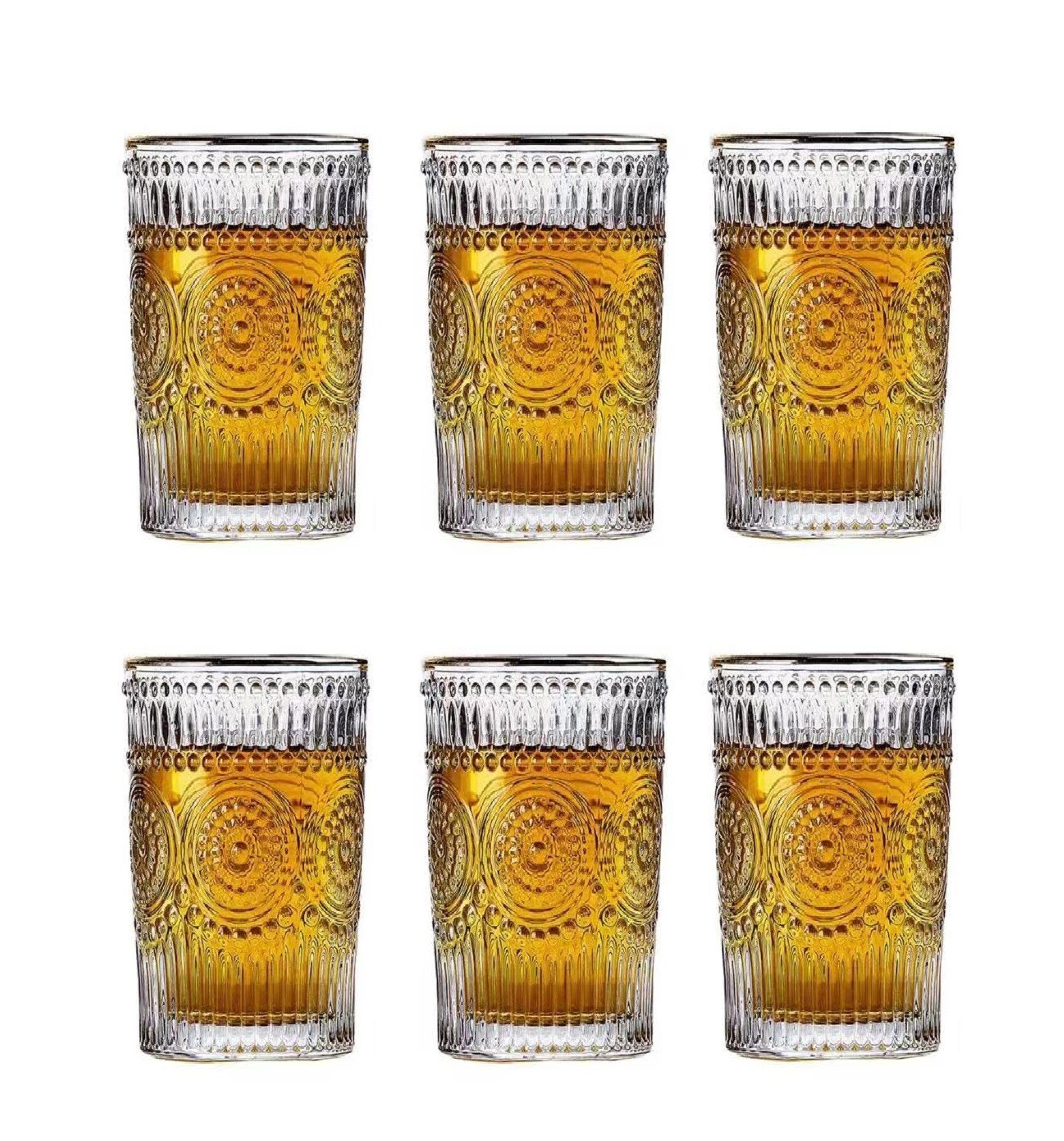 Cheffinger Gläser-Set 6 Tlg. Vintage Trinkgläser Set Cognac Whiskey Cocktailgläser 400 ml