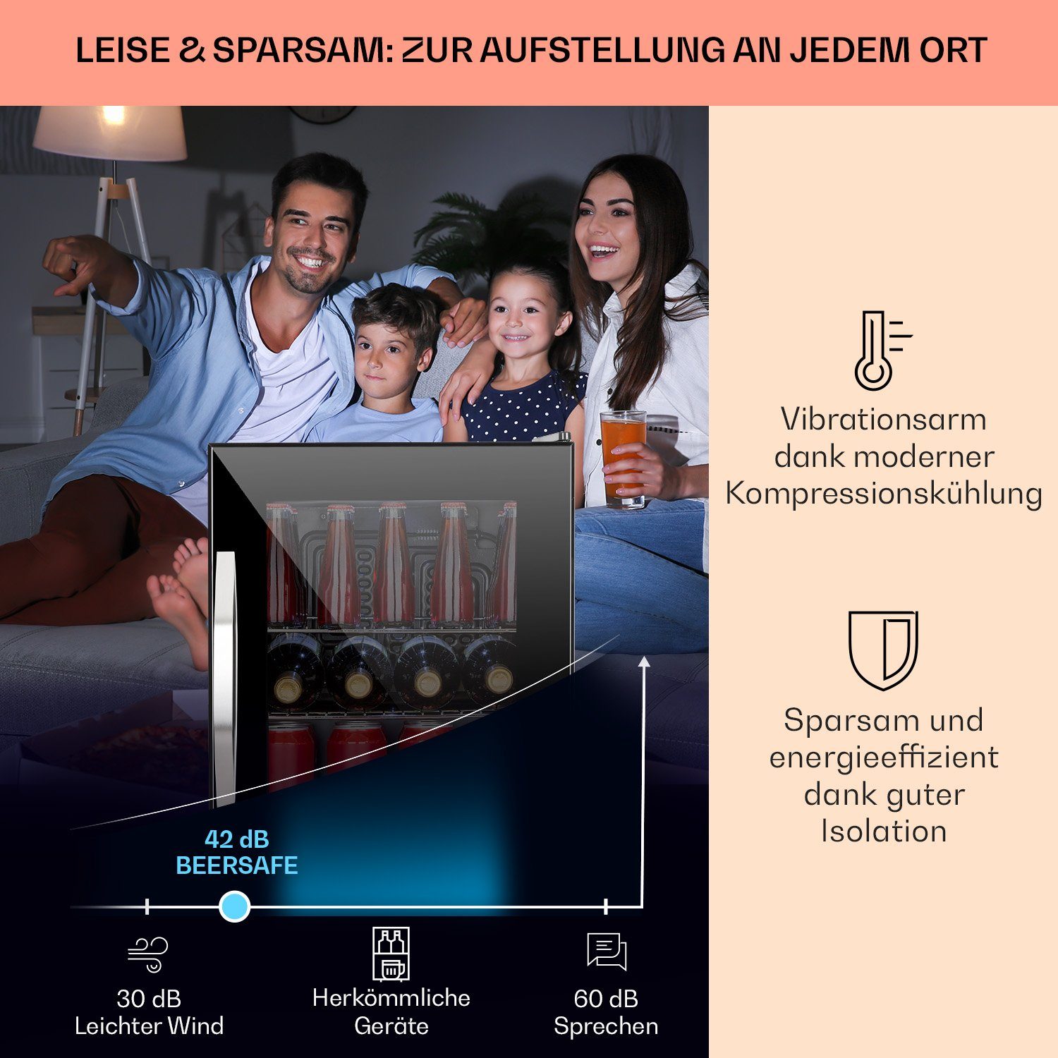 Klarstein Getränkekühlschrank Beersafe M Onyx Getränkekühlschrank 33 L Glastür schwarz 10034847, 55 cm hoch, 40.2 cm breit, Mini Kühlschrank ohne Gefrierfach kl – Bild 4 von 5