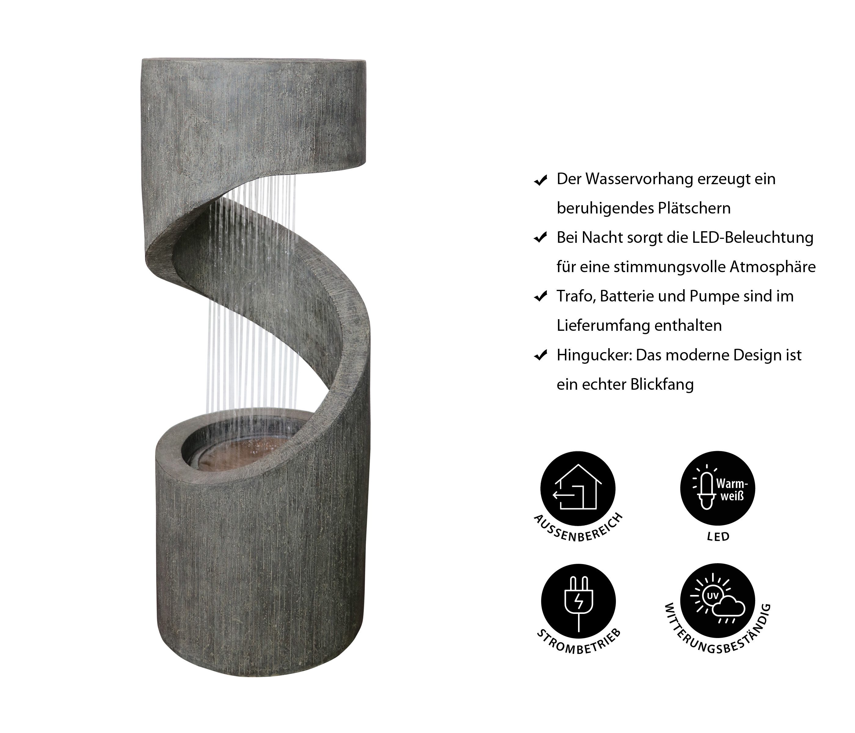 Dehner Gartenbrunnen Ronda, mit LED Beleuchtung, 79.5 x 31.5 x 31.5 cm, Polyresin, frostbeständig, solarfähiger Brunnen für draußen, inkl. Pumpe / Trafo
