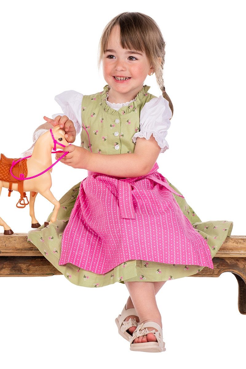 Isar-Trachten Dirndl Kinderdirndl 3tlg. - DALINA - hellgrün/rosa