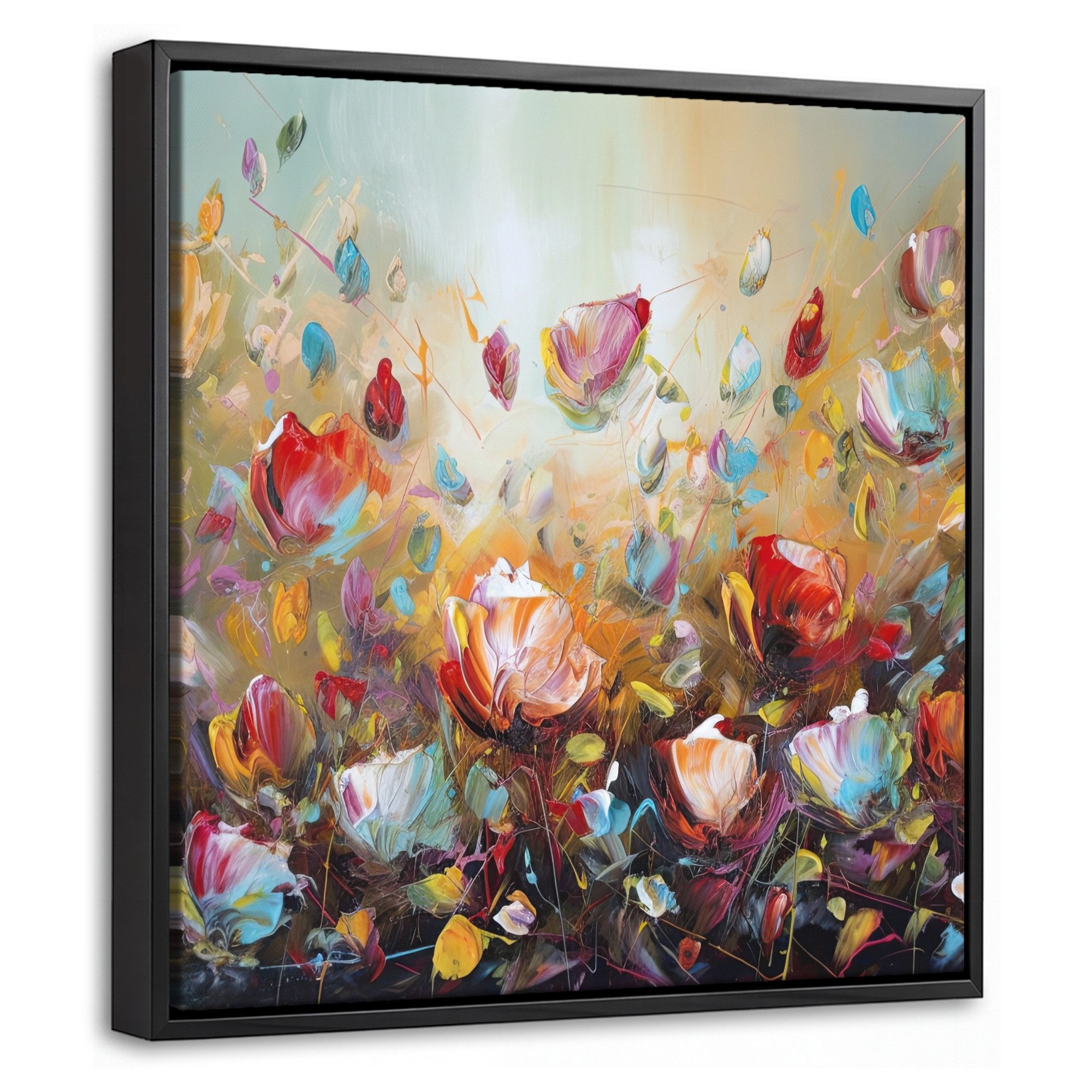 OneMillionCanvasses® Leinwandbild mit Rahmen - Blumen - Kunst - Natur - Ölfarbenoptik, Fotodruck (1 St), Leinwand Bilder Klein, Wand Dekoration Aesthetic 20x20cm