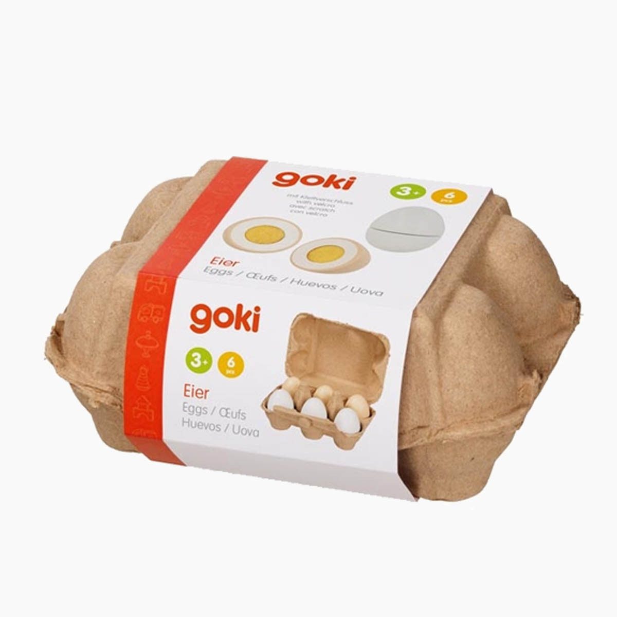 goki Kinder-Küchenset Eier mit Klettverbindung in Eierpappe, (packung, 7-tlg., set), für Kinderküche, Kaufladen und Frühstücksideen