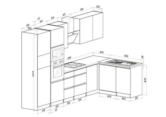 RESPEKTA Winkelküche »Usedom«, mit E-Geräten, mit Soft-Close Funktion, Breite 345 x 172 cm