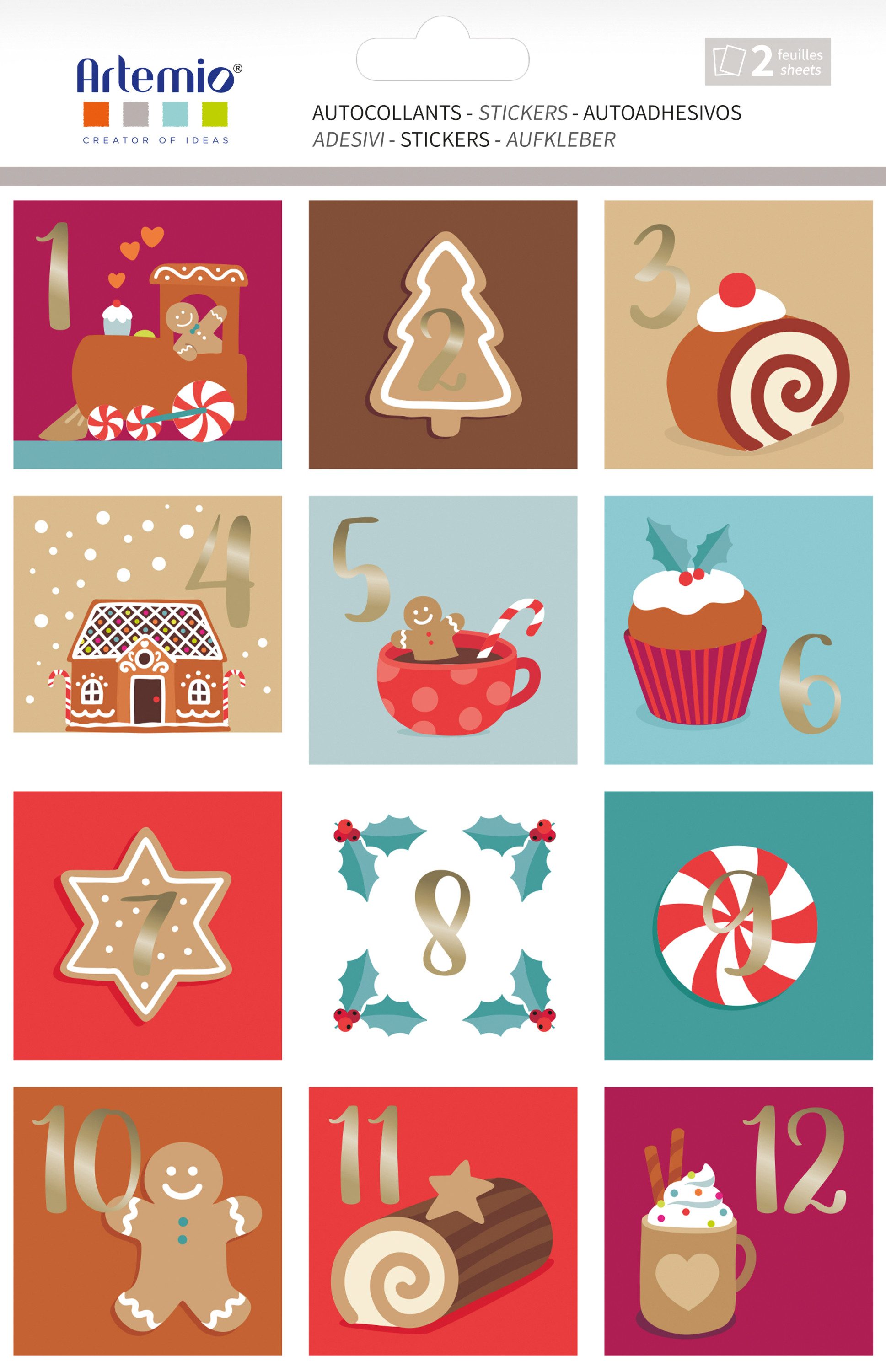 Artemio Aufkleber Christmas Bakery, 2 Bögen, Papier, selbstklebend