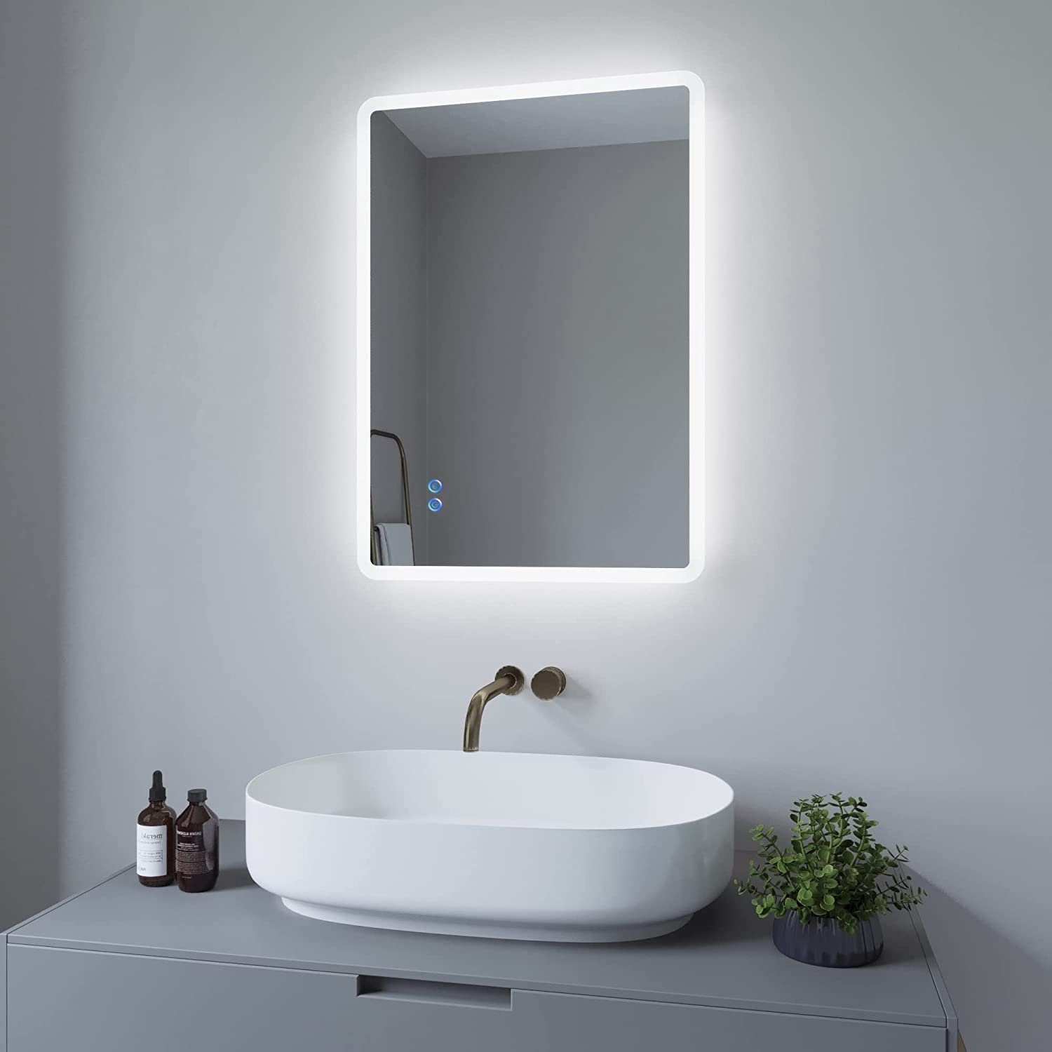Badspiegel LED 80x60 mit Beleuchtung Wandspiegel Badezimmerspiegel Lichtspiegel 