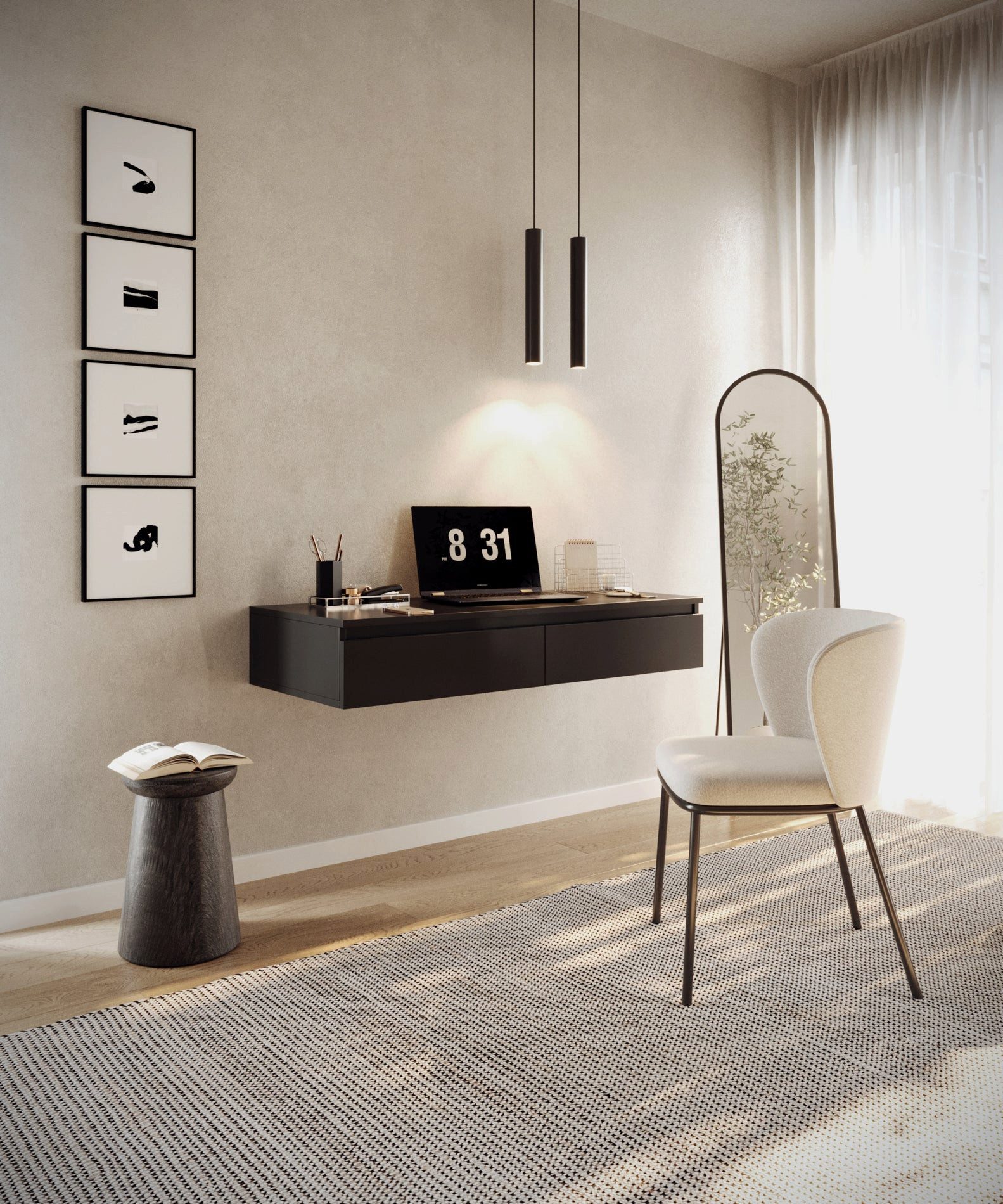 Selsey Schminktisch BEMMI, Hängeschreibtisch Schminktisch mit 2 Schubladen 120 cm breit