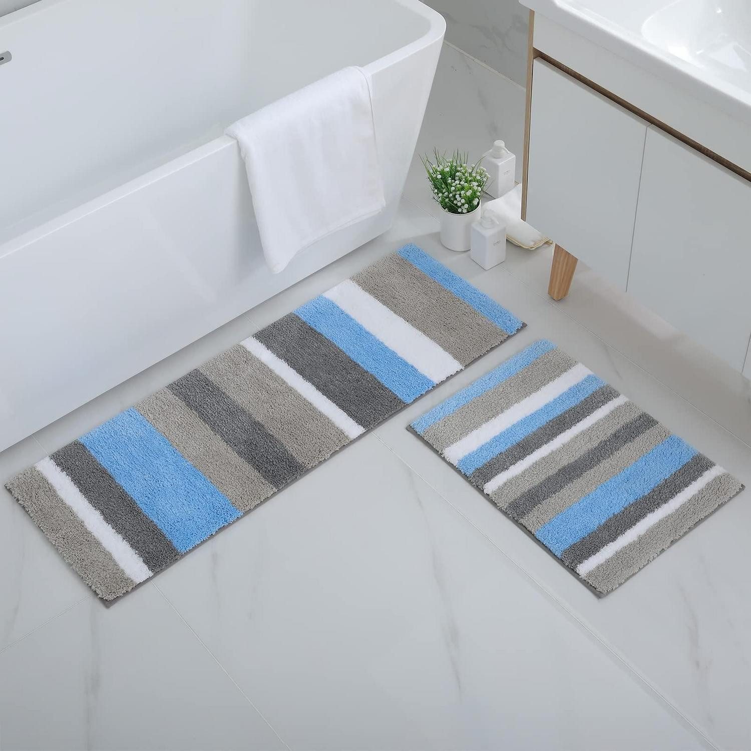 LuxusKollektion Badematte Badteppich Set 2tlg. Blau/Grau