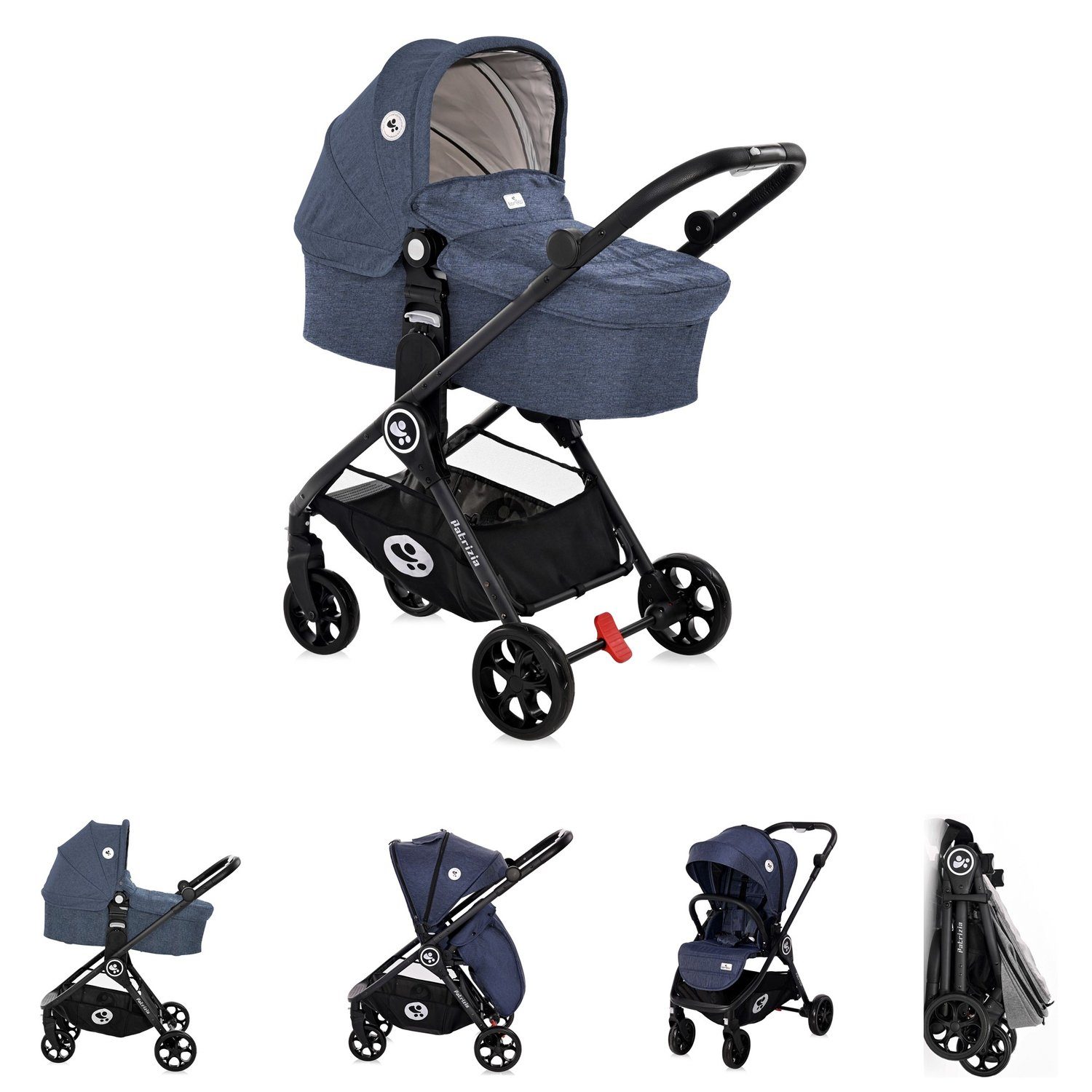 Patrizia, Kombi-Kinderwagen Lorelli 2 Sportsitz, umkehrbar Babywanne, 1 Sitz blau in Kombikinderwagen