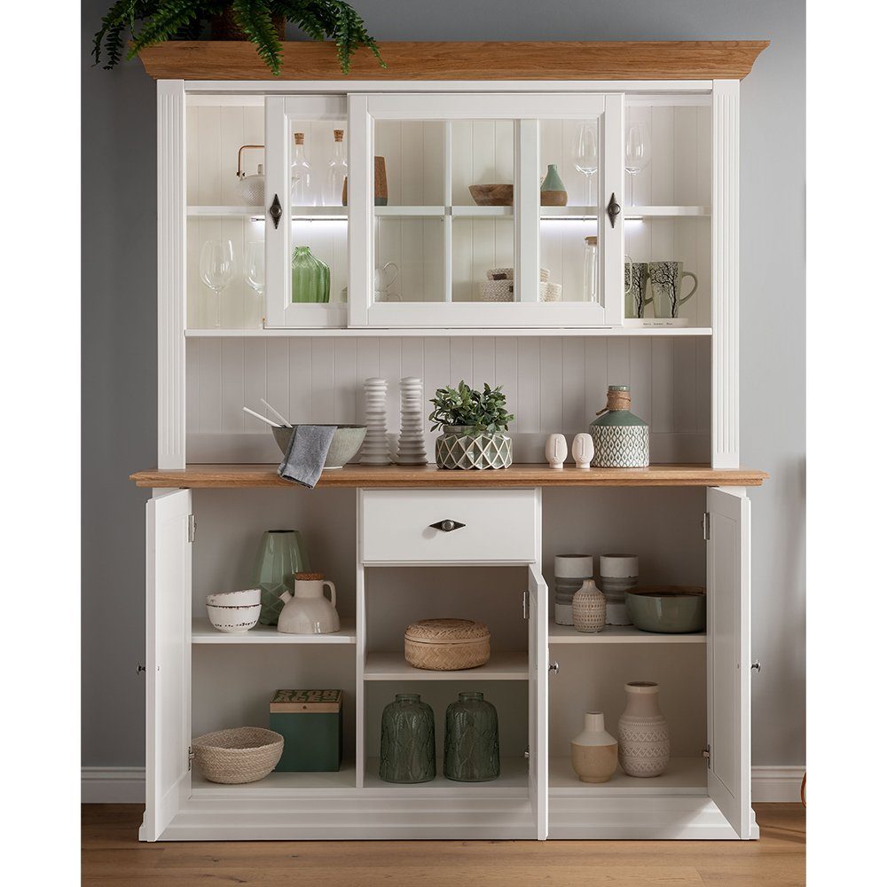 Lomadox Buffet ESBJERG-69 Kiefer weiß lackiert mit Eiche geölt, Landhausstil