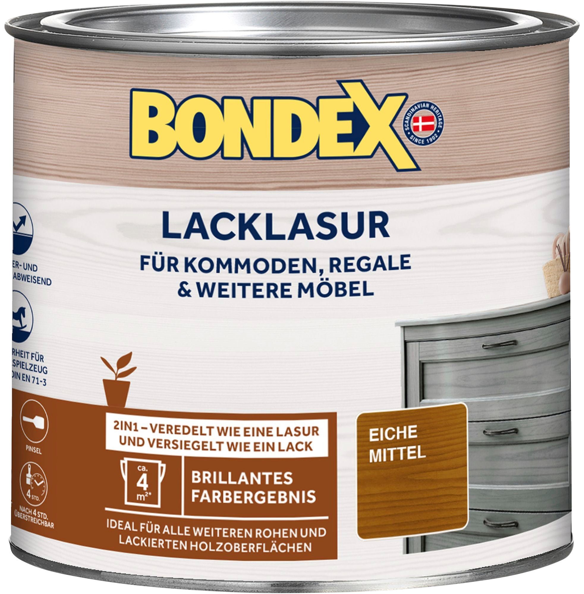 Bondex Holzschutzlasur LACKLASUR, Weiß, 0,375 Liter Inhalt Eiche Mittel