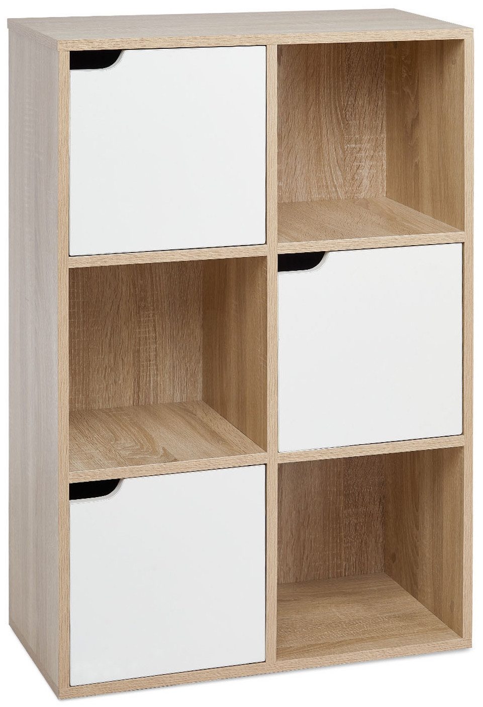 Mondeer Bücherregal Aufbewahrungsregal, Bücherschrank, Regal aus Holz, Sechs Fächer mit 3 Türen