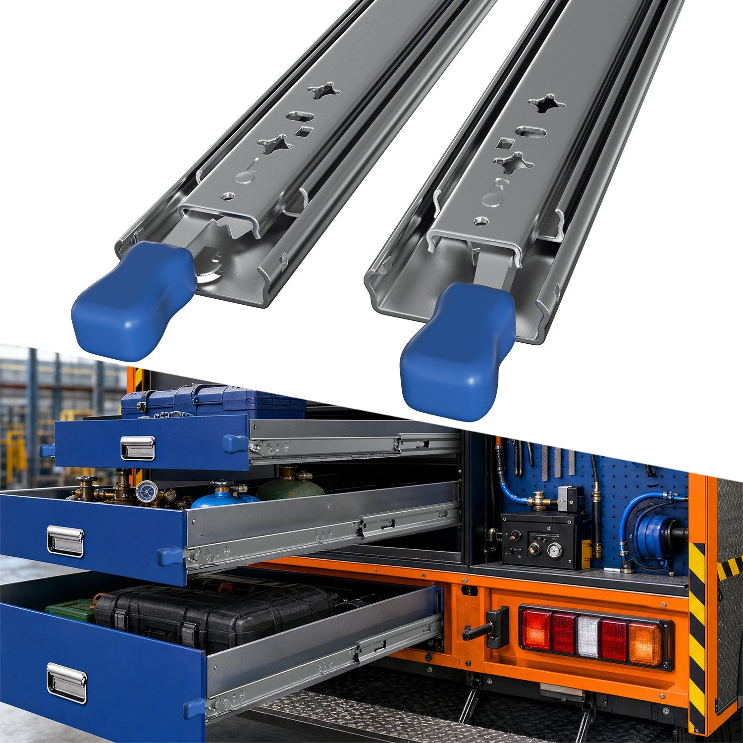 Clanmacy Schubkasten Schubladenschienen, Vollauszug mit Verriegelung, bis 84kg 1050mm 1Paar