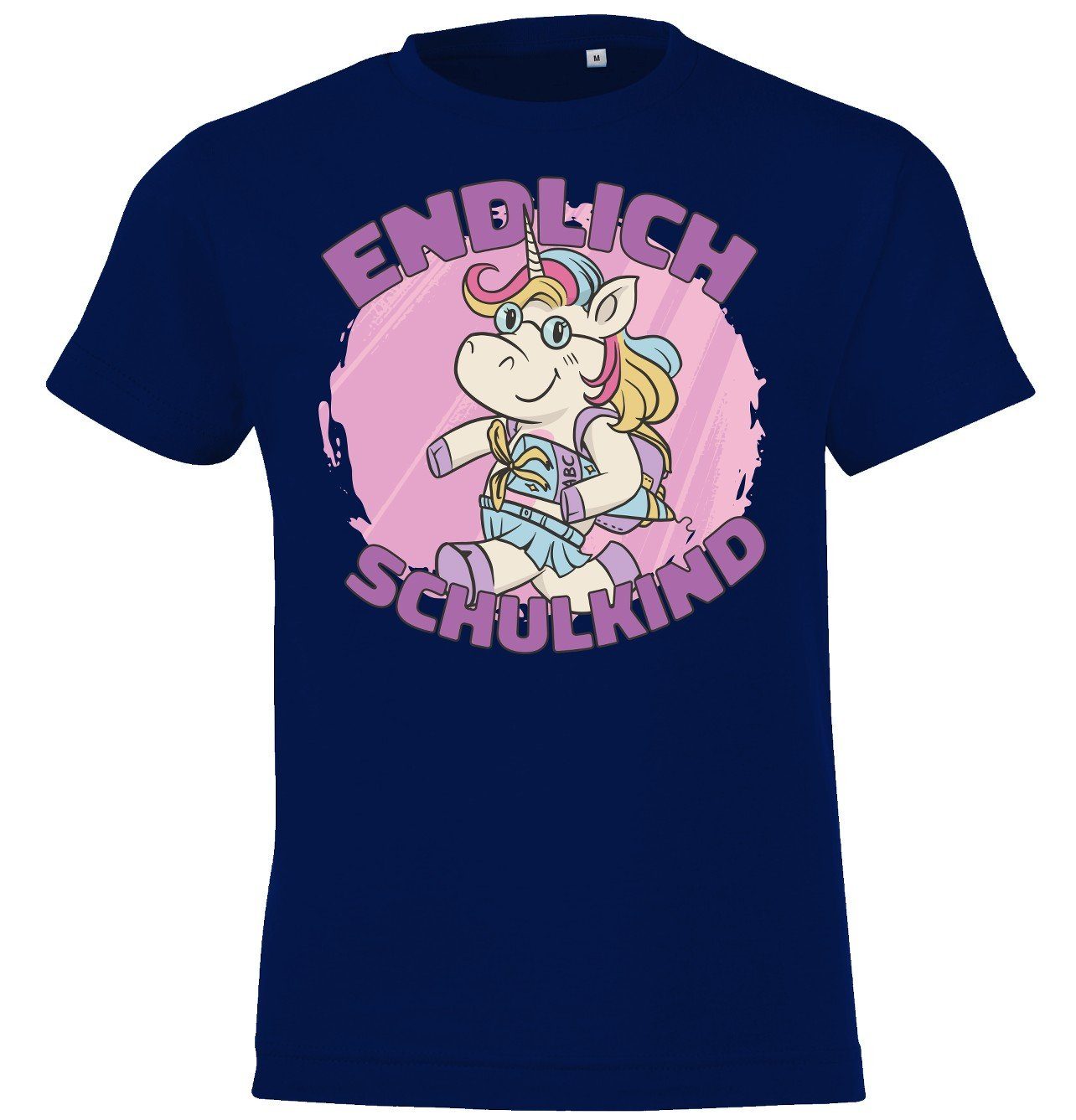 Youth Designz T-Shirt Endlich Schulkind Kinder Shirt mit süßem Einhorn Motiv Navy
