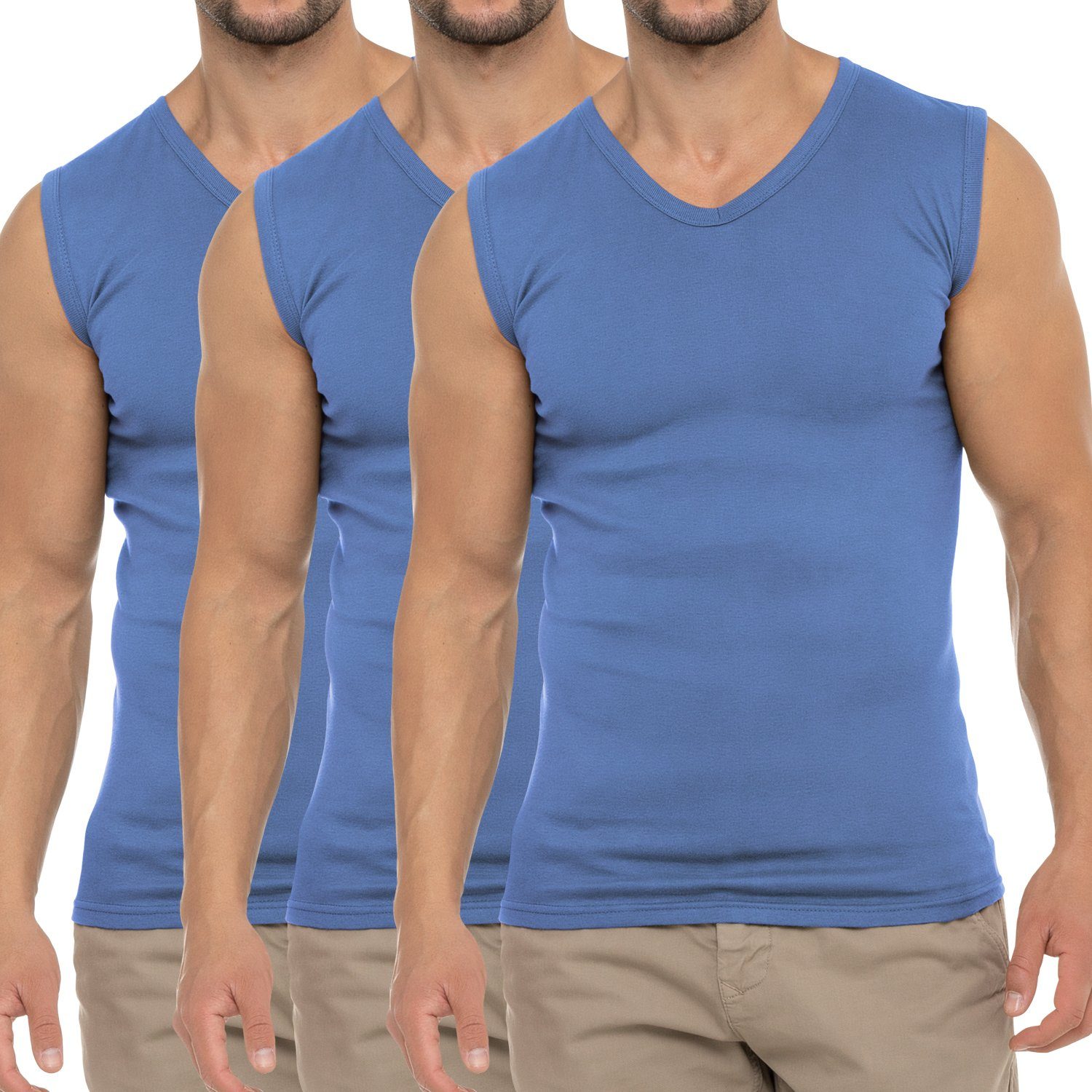 Herren Business Shirt Carolina Muscle Pack) (3er V-Neck Unterhemd Muskelshirt Blue celodoro