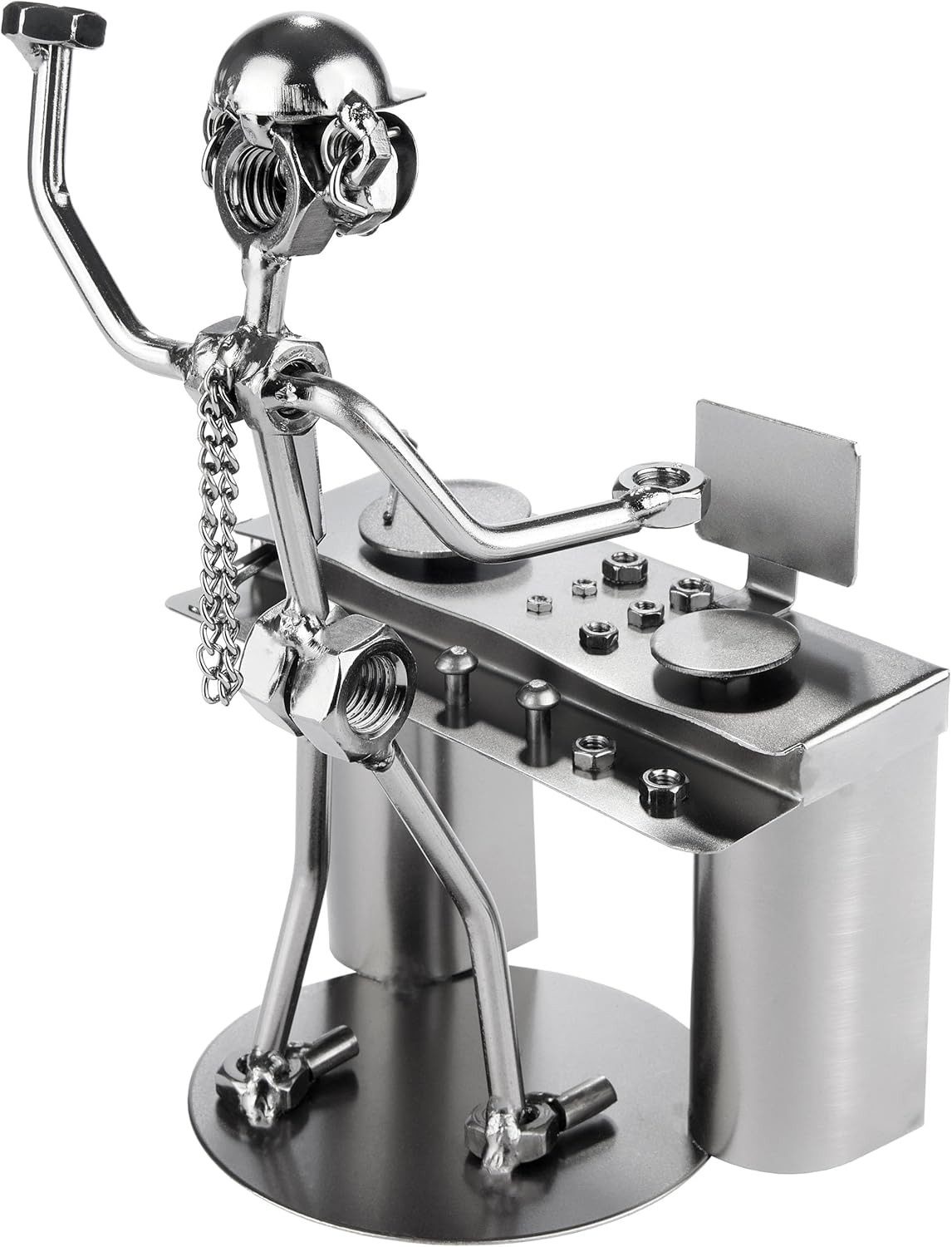 BRUBAKER Dekofigur Schraubenmännchen DJ am Mischpult - Silberne Eisenfigur (1 St., Metallmännchen am DJ-Pult - Handarbeit Metallfigur Party Club), Geschenk für  – Bild 5 von 5