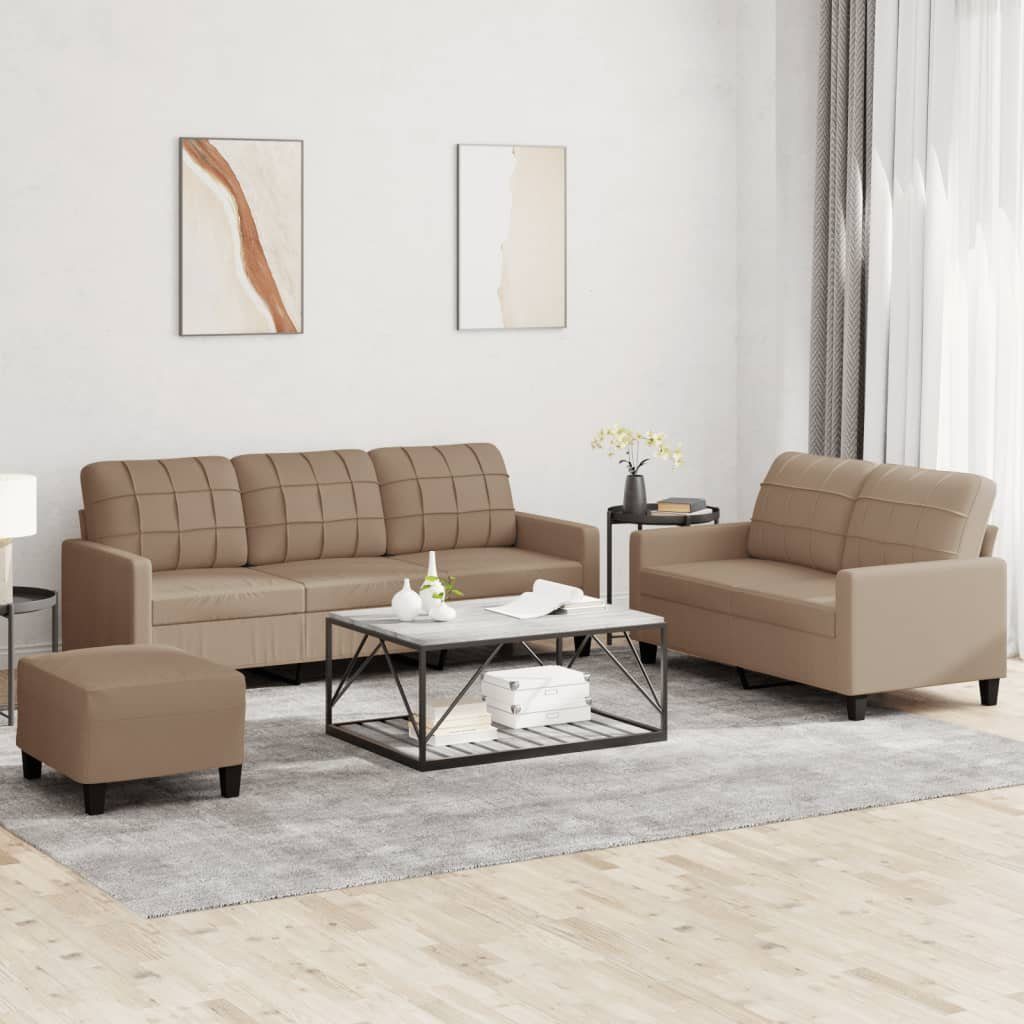 vidaXL Sofa 3-tlg. Sofagarnitur mit Kissen Cappuccino-Braun Kunstleder
