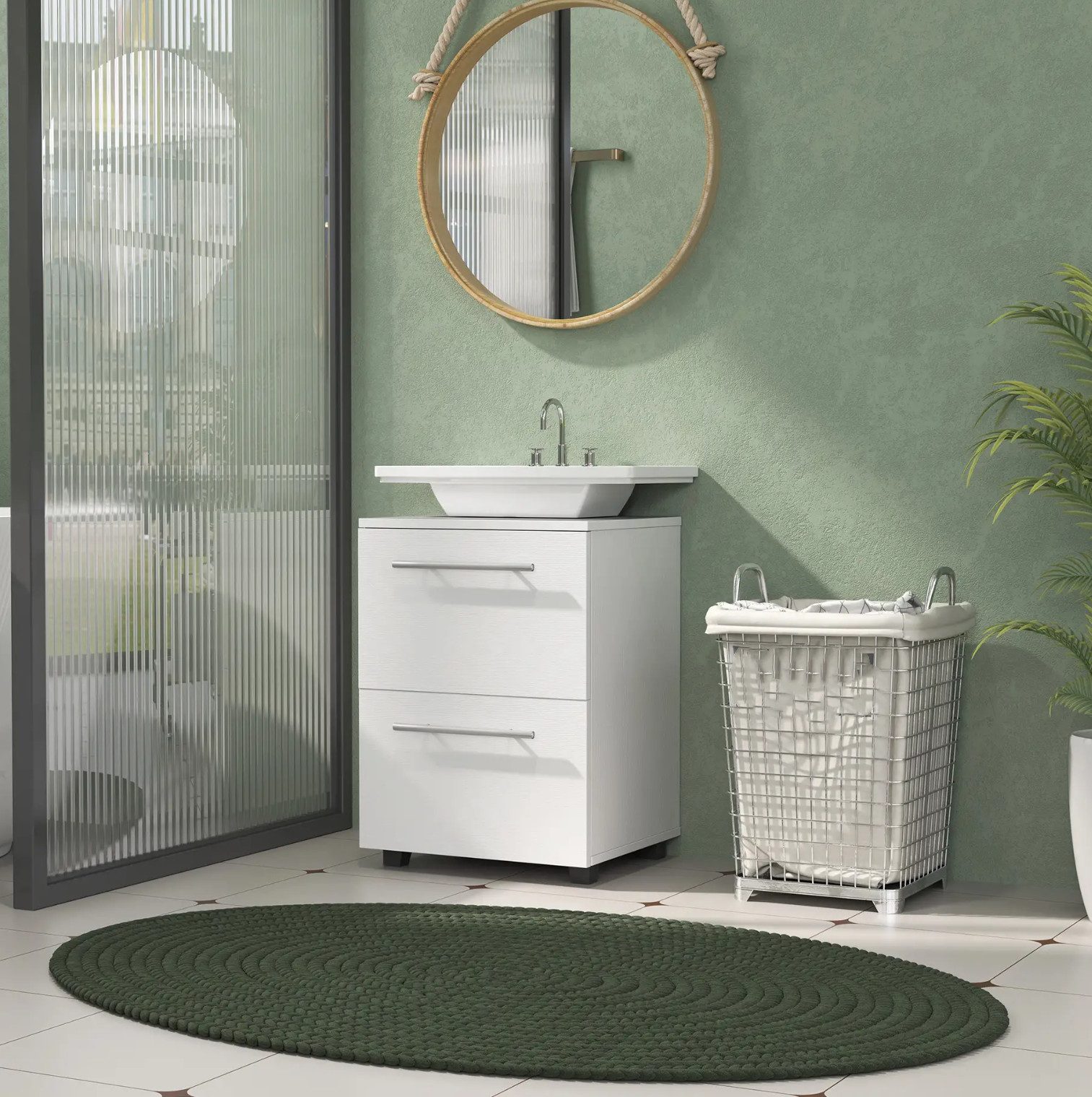 XDeer Waschbeckenschrank Badezimmerschrank, Waschbecken-Kommode mit Schublade, kompakt, Weiß