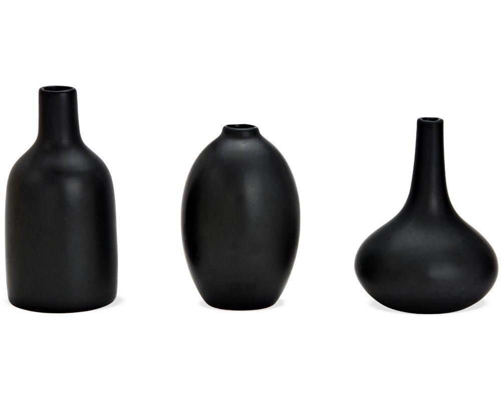 Dekovase Vasen Keramik 3er Set 12x9 cm 11x7 cm 14x7 cm schwarz