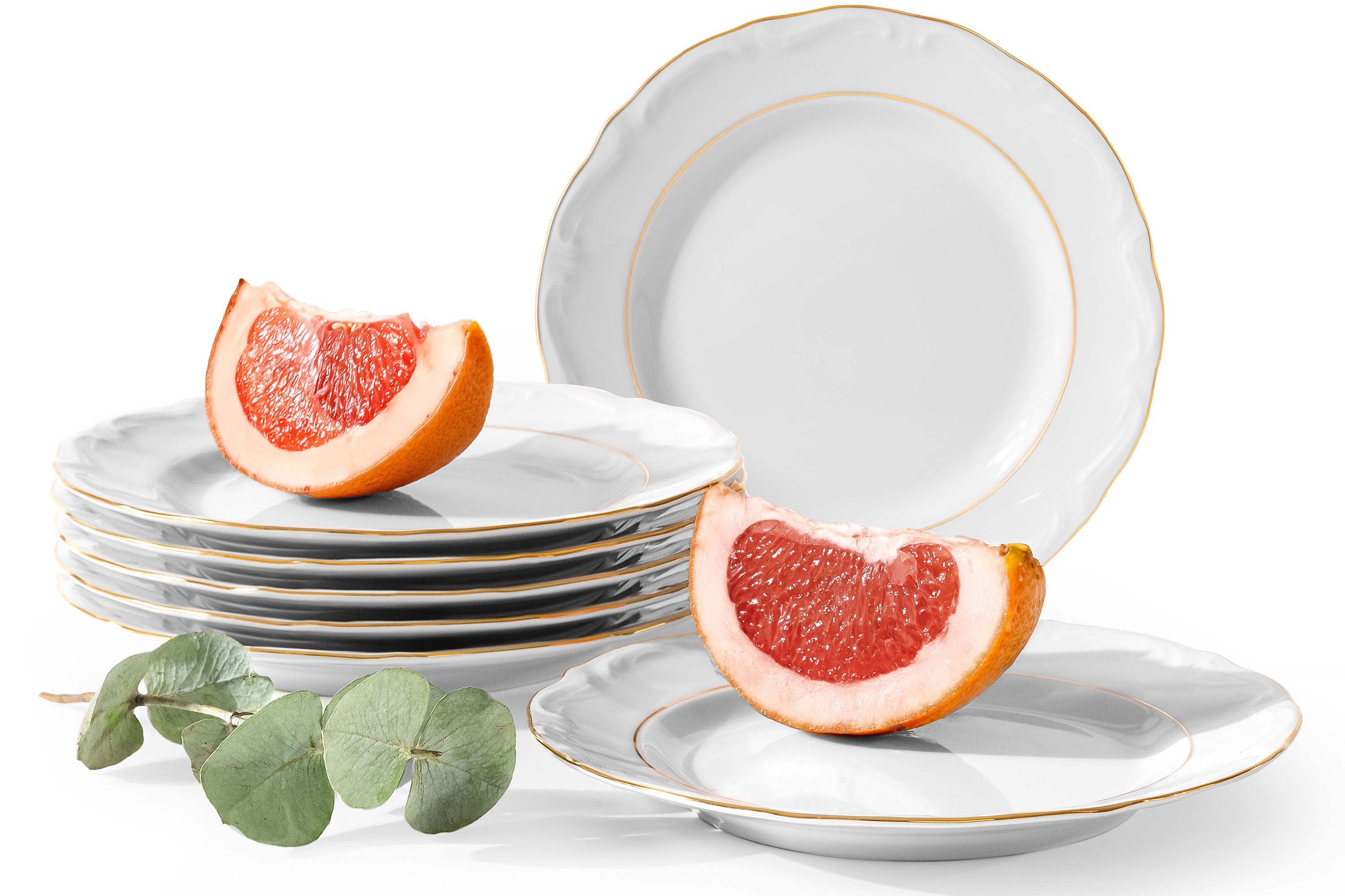 KONSIMO® Тарелки-Set CHODZIEZ MARIA TERESA Tafelservice, Hochwertiges Premium-Porzellan (6-tlg), 6 Personen, Porzellan, zeitloses Design, 6x Dessertteller, Handdekoration in echtem Gold