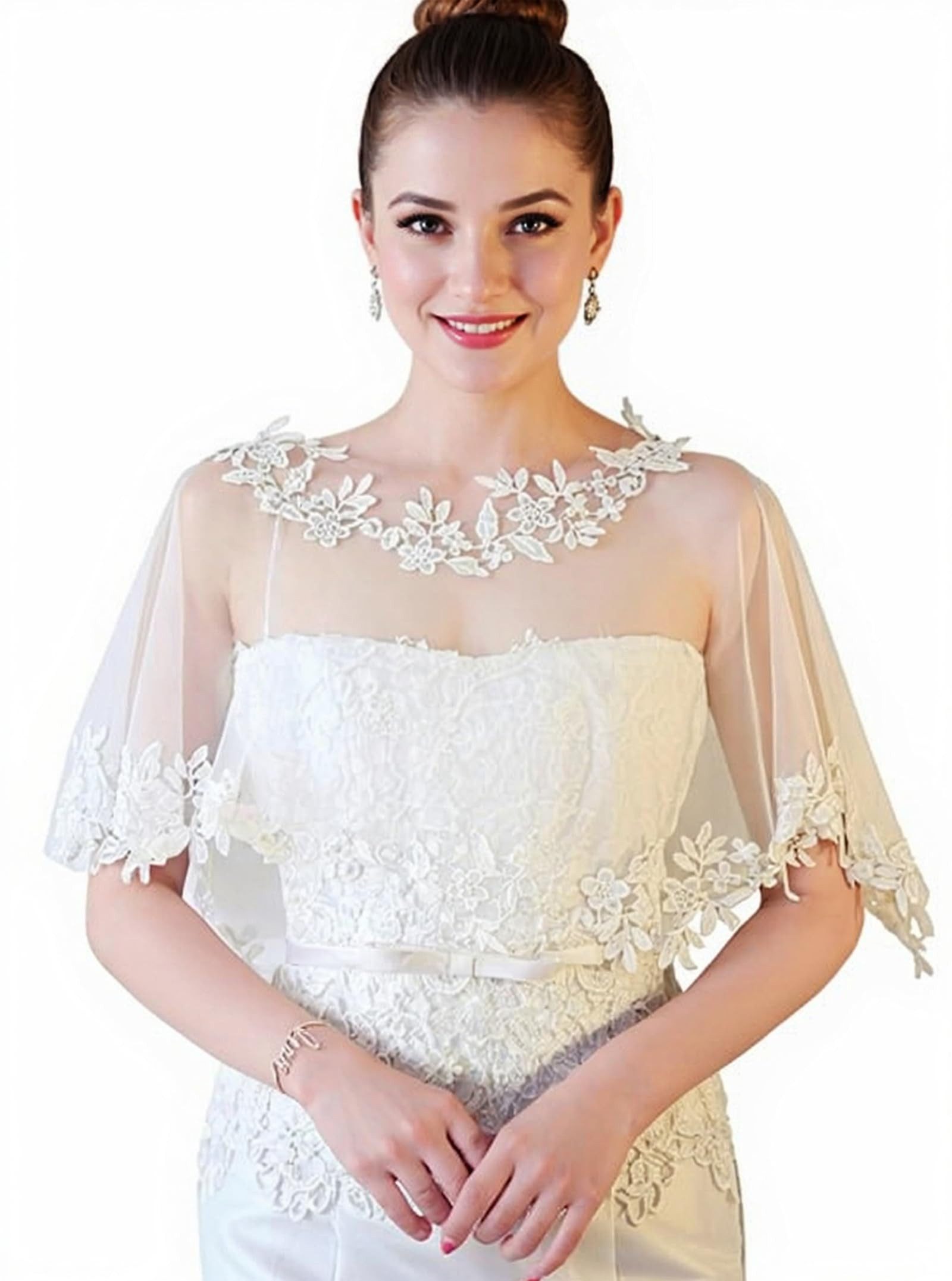 Zaewry Bolero Spitzen-Stola für Damen, transparenter Schal,Hochzeits-Cape Elegante Schulterjacke für Hochzeit, Brautmode & Abendkleid