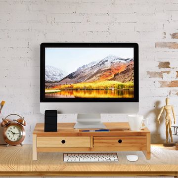 relaxdays Monitorständer Bambus mit 2 Schubladen Monitor-Halterung
