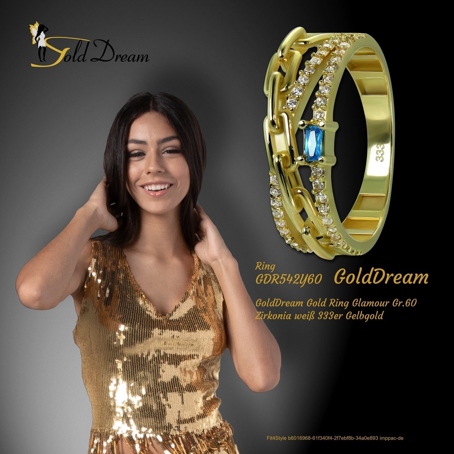 GoldDream Glamour (Fingerring), Ring gold, Gold hellblau Farbe: Gelbgold 333 Karat, weiß, Glamour Goldring - 8 Damen Ring GoldDream Gr.60