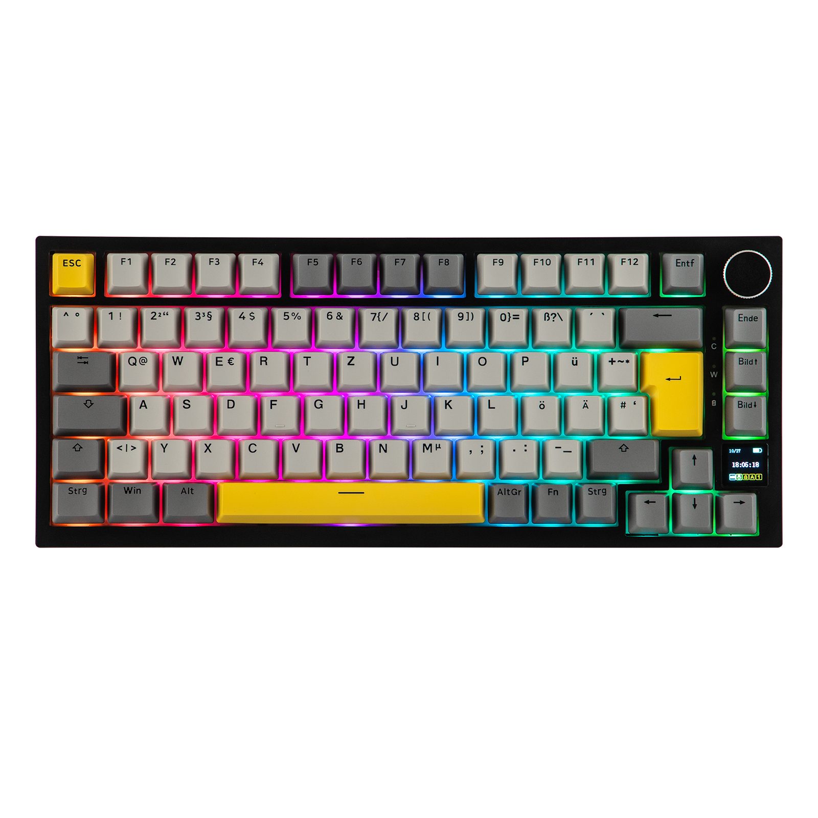 AJAZZ ISO-DE Mechanische Tastatur Kabellos, RGB 75% Gaming Tastatur (BT/2,4 GHz/Kabel, TFT-Display, Creamy Gasket)