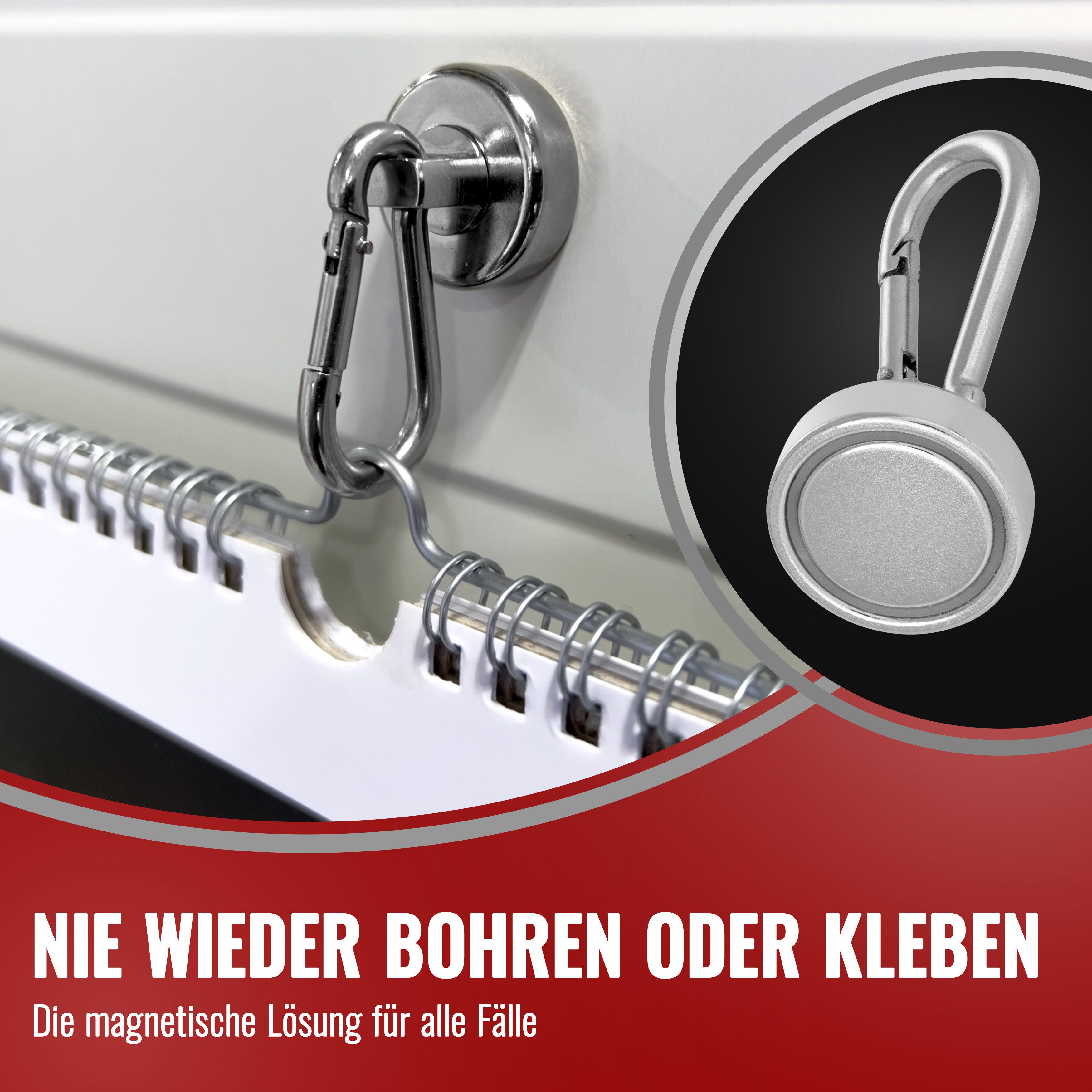 Poppstar Wandhaken Magnet-Karabiner stark, für Wand oder Decke, (4-St), Neodym Haken-Magnete mit drehbarem, abnehmbarem Karabiner – Bild 5 von 5