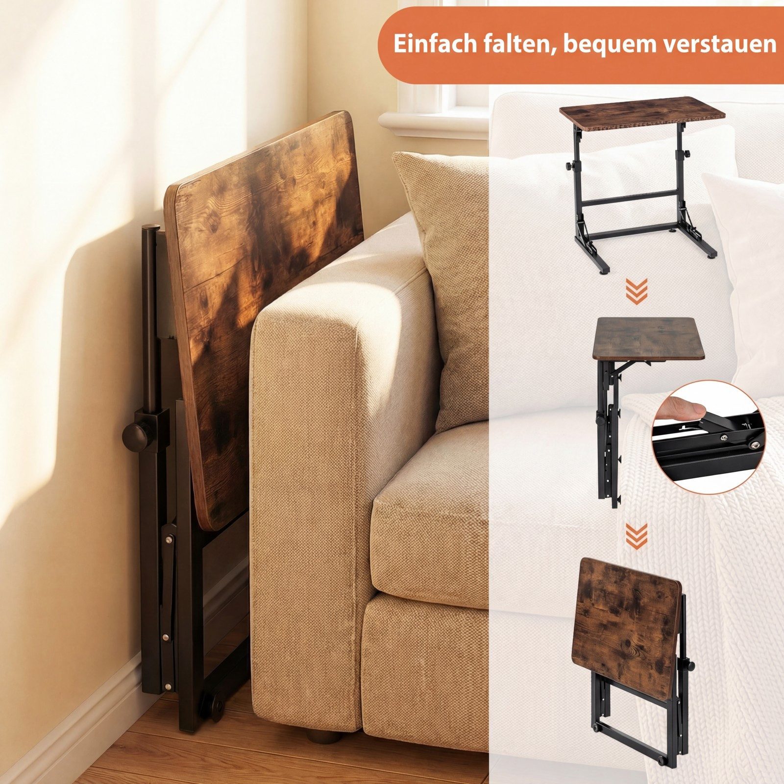 COSTWAY Laptoptisch höhenverstellbar klappba Betttisch C-Form, 59,5x39x51-66cm – Bild 4 von 5