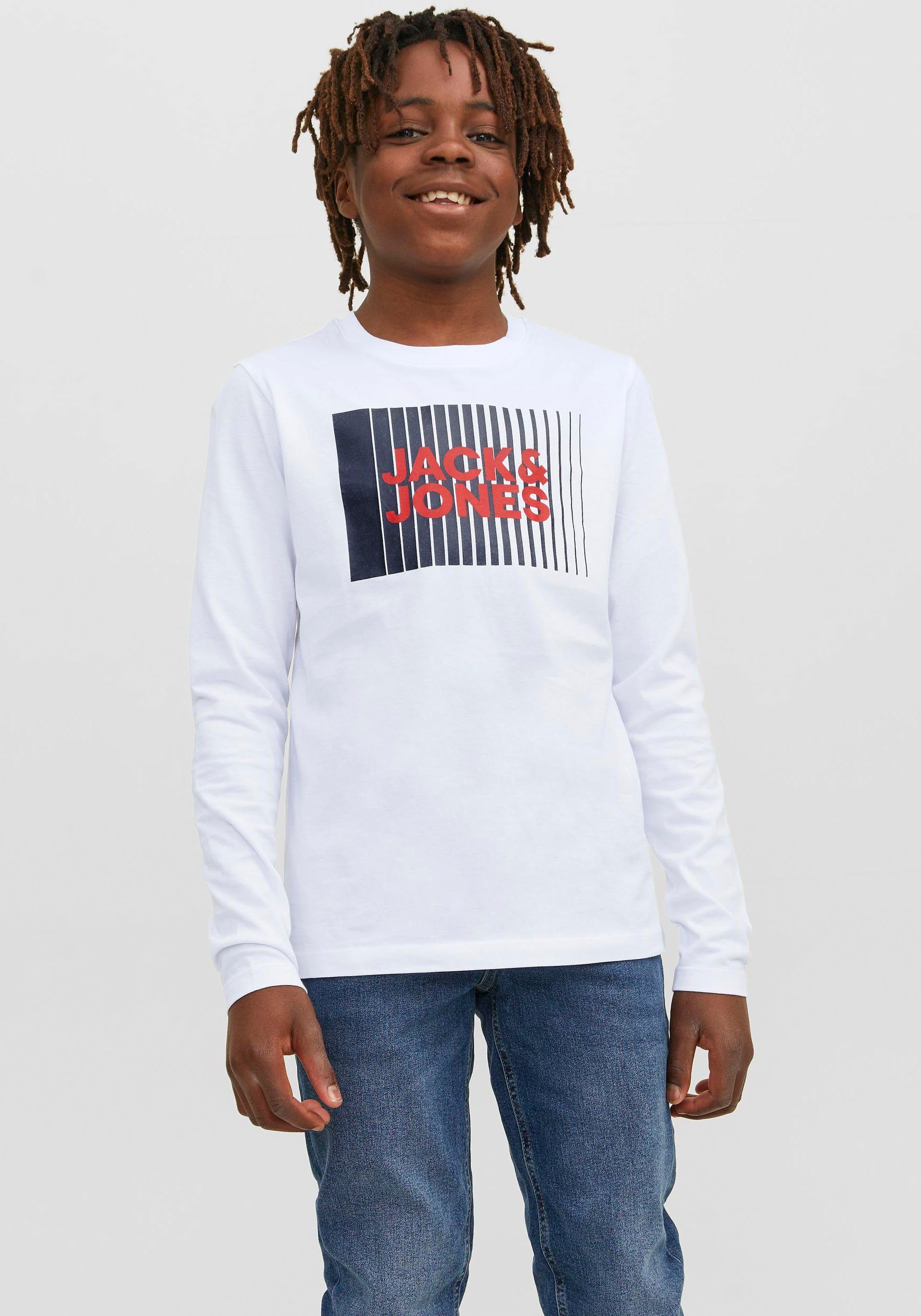 Jack & Jones Junior Langarmshirt PLAY NOOS O-NECK JNR LS White JJECORP LOGO TEE