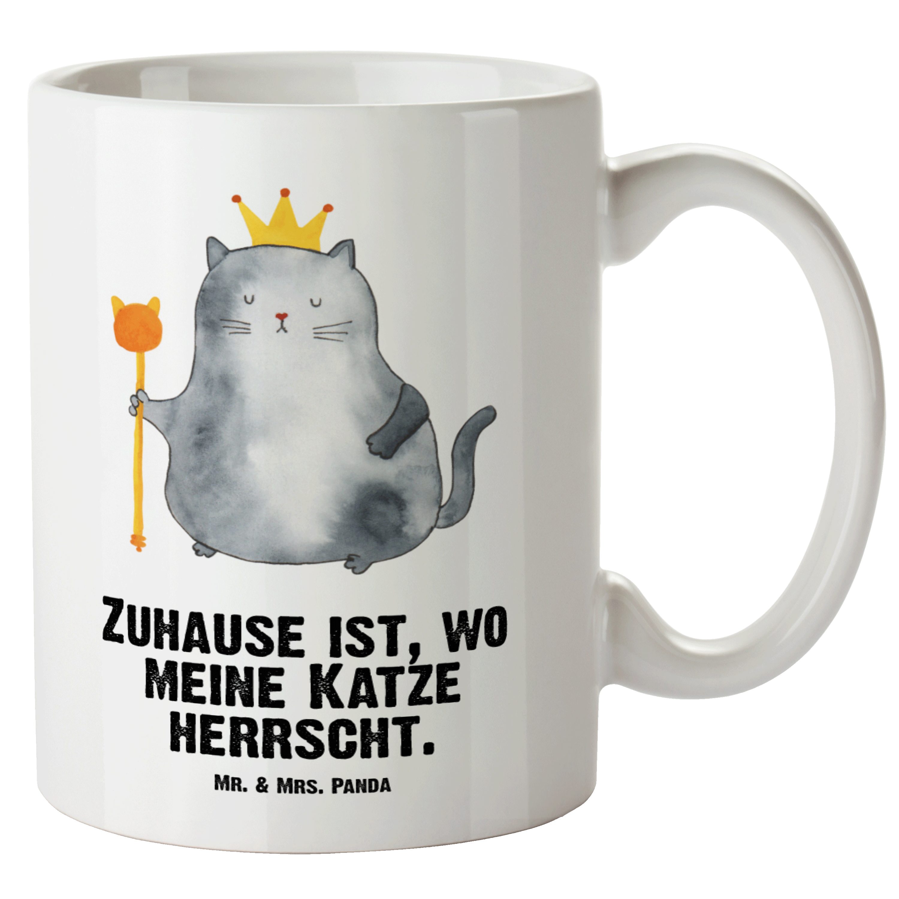 Mr. & Mrs. Panda Tasse Katzen Koenig - Weiß - Geschenk, XL Becher, Krone, XL Tasse, Groß, Ei, XL Tasse Keramik | Tassen