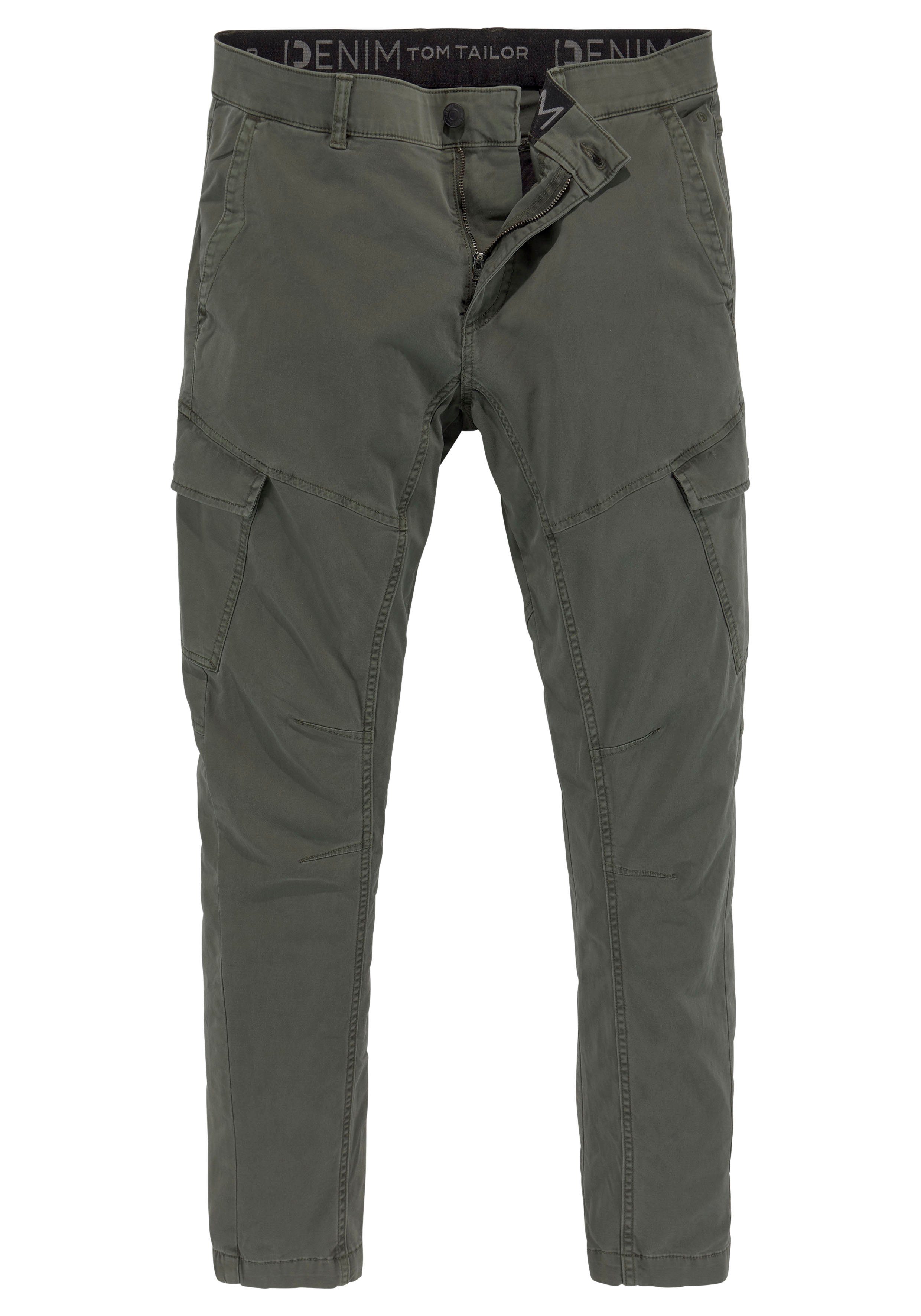 TOM TAILOR green Bügelfalten olive Denim Cargohose mit