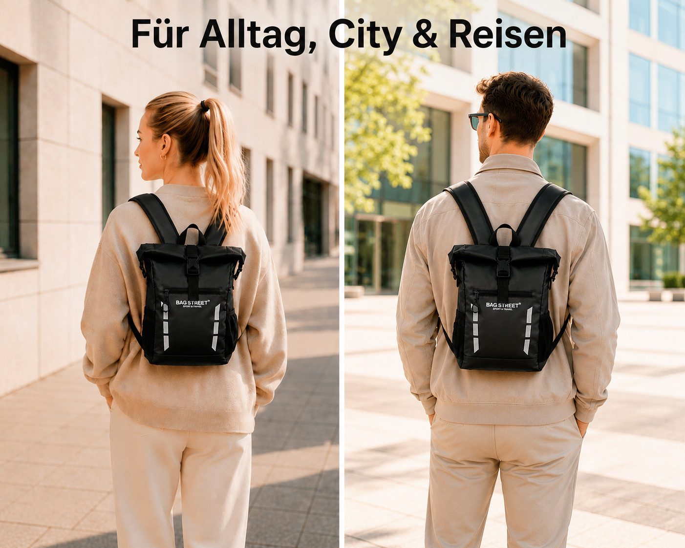 BAG STREET INTERNATIONAL Cityrucksack Wasserdichter Rolltop Kurier Rucksack gepolstert Brust- und Hüftgurt, wasserdicht