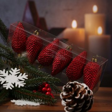 MARELIDA Christbaumschmuck Weihnachtsbaumschmuck Tannenzapfen bruchfest glitzernd H: 8cm 6St rot