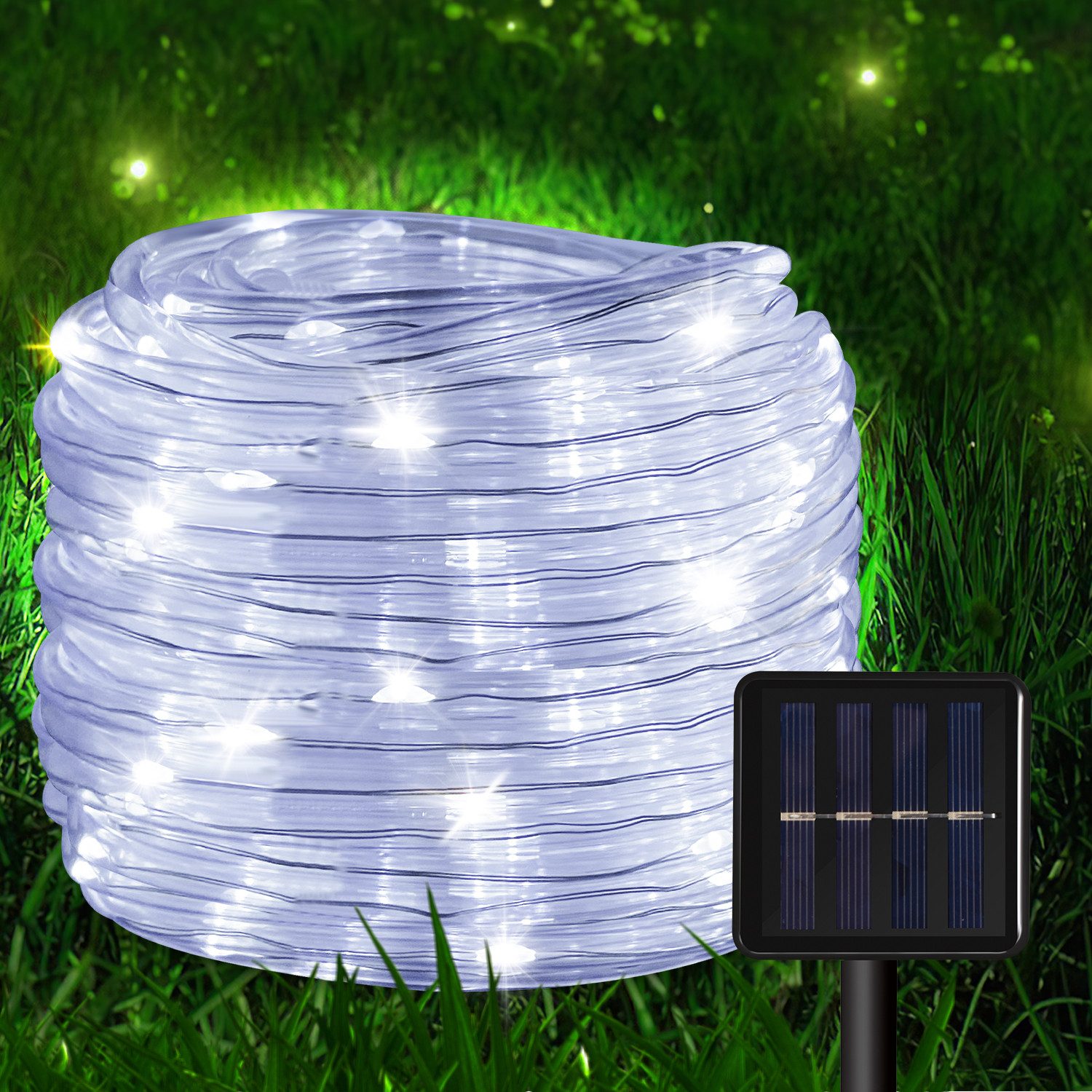 Clanmacy LED-Lichterschlauch 30m LED Solarleuchte LED Solar Lichterkette Solarleuchten Kaltweiß