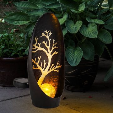 Globo LED Solarleuchte, Leuchtmittel inklusive, Warmweiß, Solarlampe Gartendeko Außenleuchte schwarz amber LED Baum H 30 cm