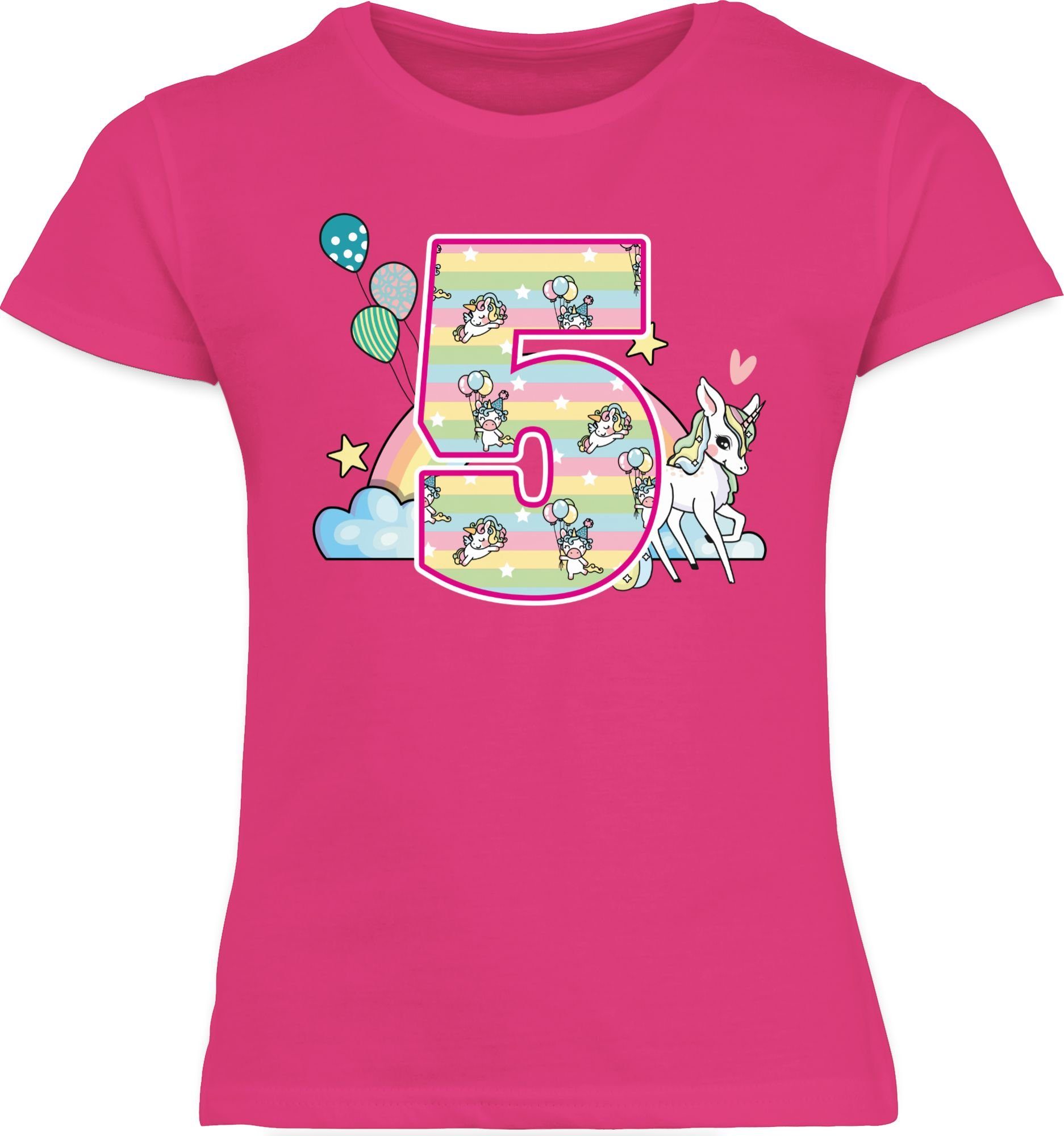 T-Shirt Einhorn und Regenbogen Fünf