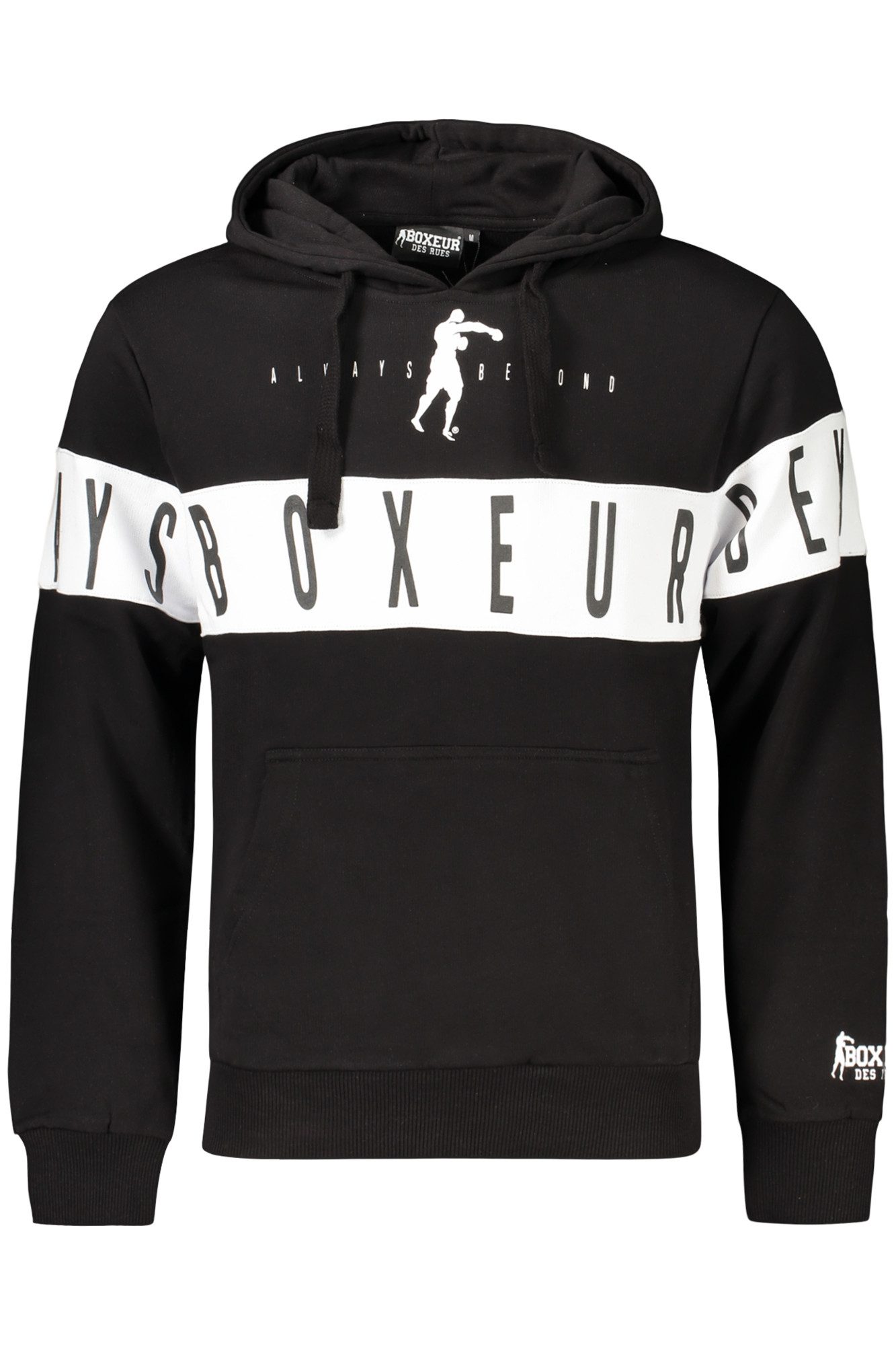 BOXEUR DES RUES Sweatshirt Herren Pullover Schwarz mit Kapuze & Tasche –