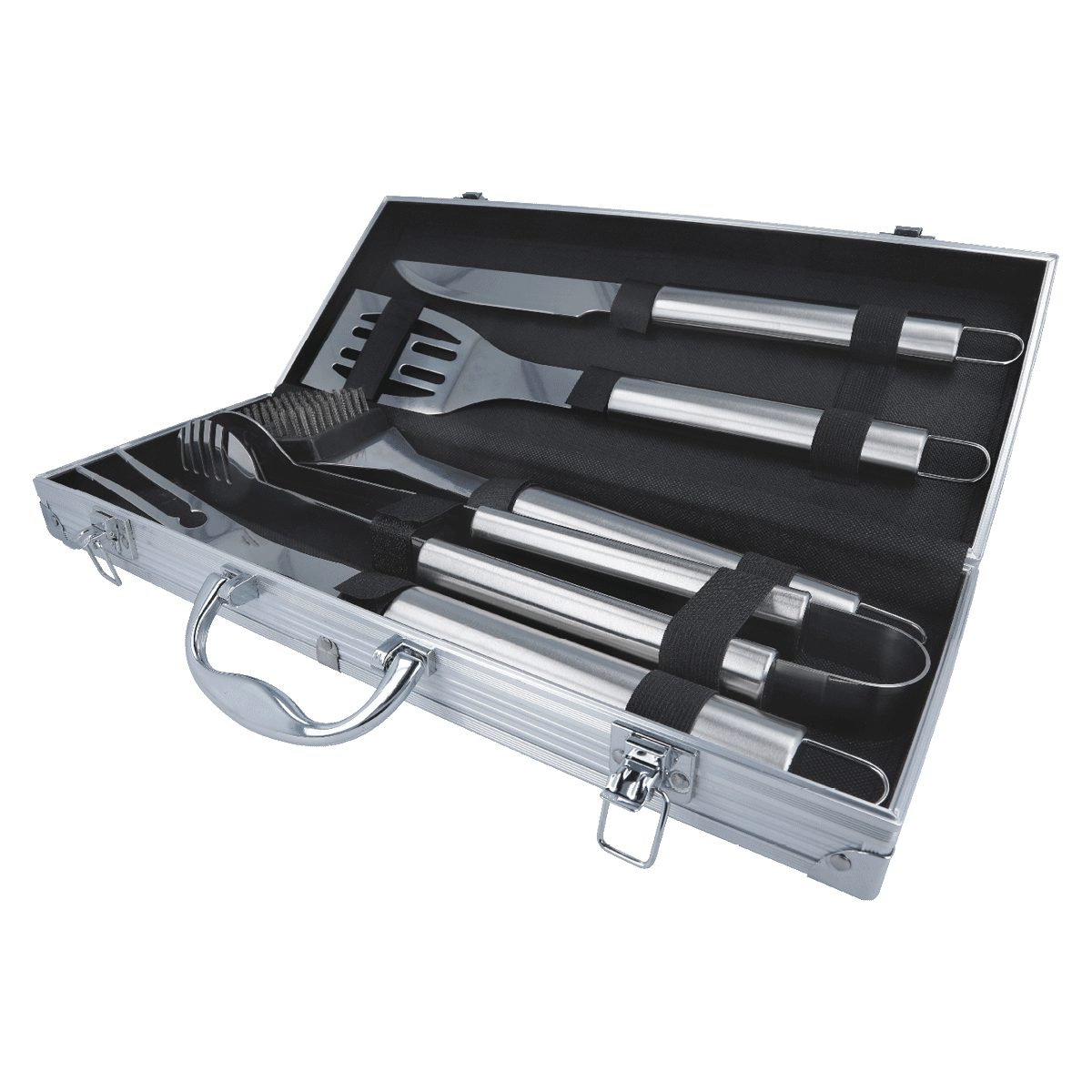 EUROHOME Grillbesteck-Set Grillset aus 5 Teilen Grill Zubehör, (5 tlg., Besteck Koffermaße 44 x 17 x 7 cm), Set aus Zange, Wender, Gabel, Messer und Reinigungsbürste.