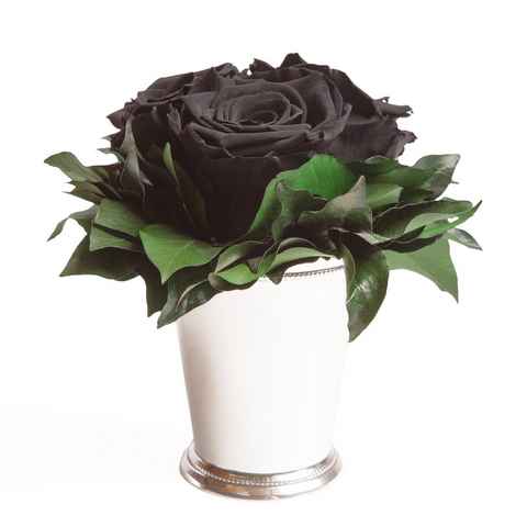 Kunstorchidee 3 Infinity Rosen silberfarbene Vase Wohnzimmer Deko Blumenstrauß Rose, ROSEMARIE SCHULZ Heidelberg, Höhe 15 cm, Rose haltbar bis zu 3 Jahre