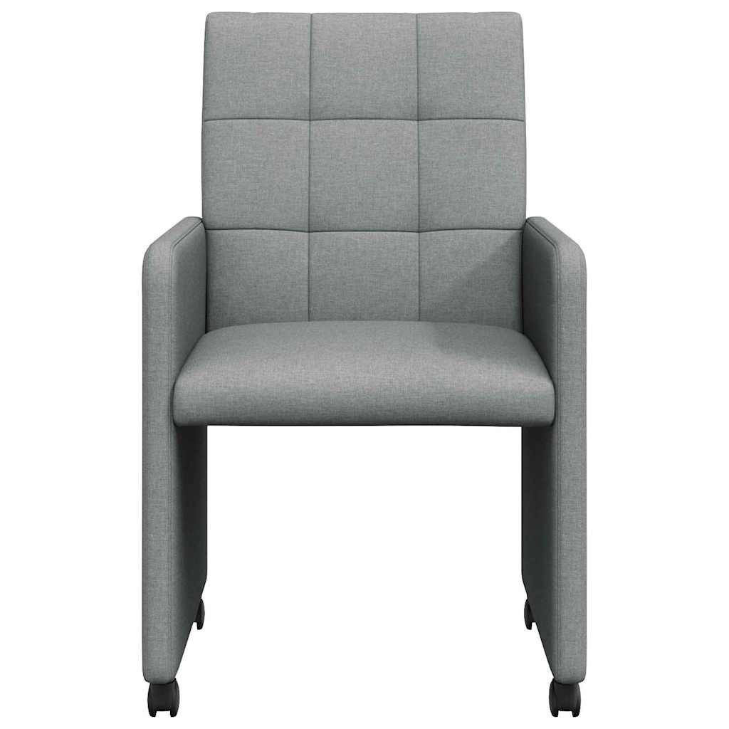 vidaXL Esszimmerstuhl Esszimmerstühle mit Rollen 2 stk. Stoff Hellgrau (2 St) – Bild 4 von 5