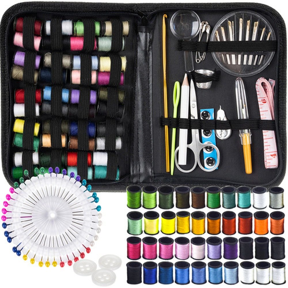 Ruhhy Nähset Nähutensilien Nähgarn, (Spar-Set, 128-St., reparieren), Erweitert mit einer 3,5 mm Häkelnadel und einer Stricknadel