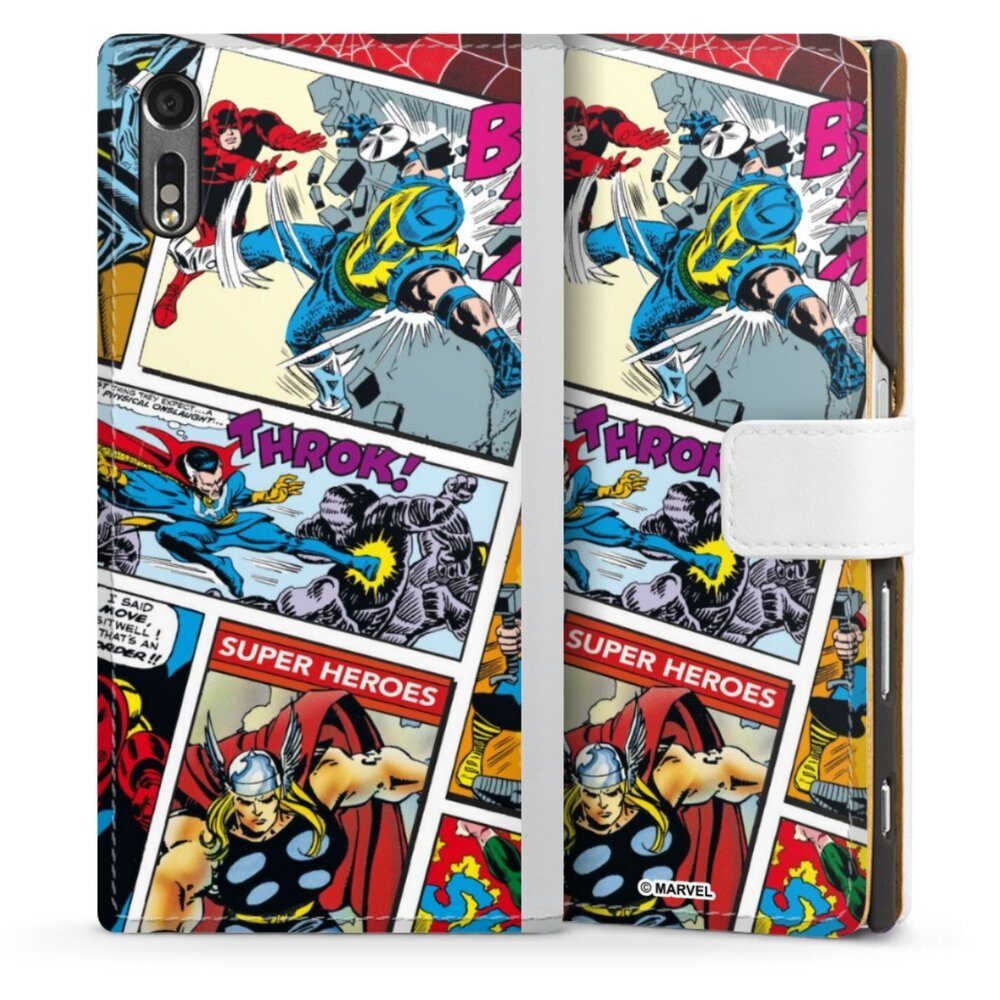 DeinDesign Handyhülle Marvel Retro Comic Blue, Sony Xperia XZ Hülle Handy Flip Case Wallet Cover Handytasche Leder