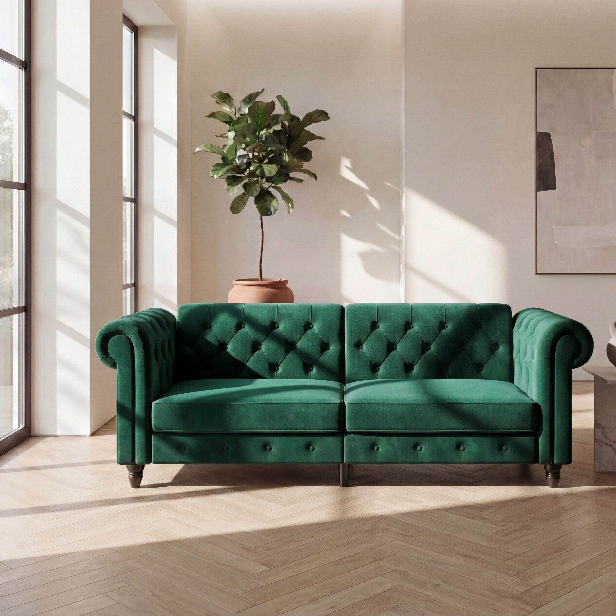 loft24 Schlafsofa Frans - 3-Sitzer Sofa Couch Schlafcouch Gästebett Chesterfield, mit Bettfunktion, gepolstert, verstellbare Rückehnlehne