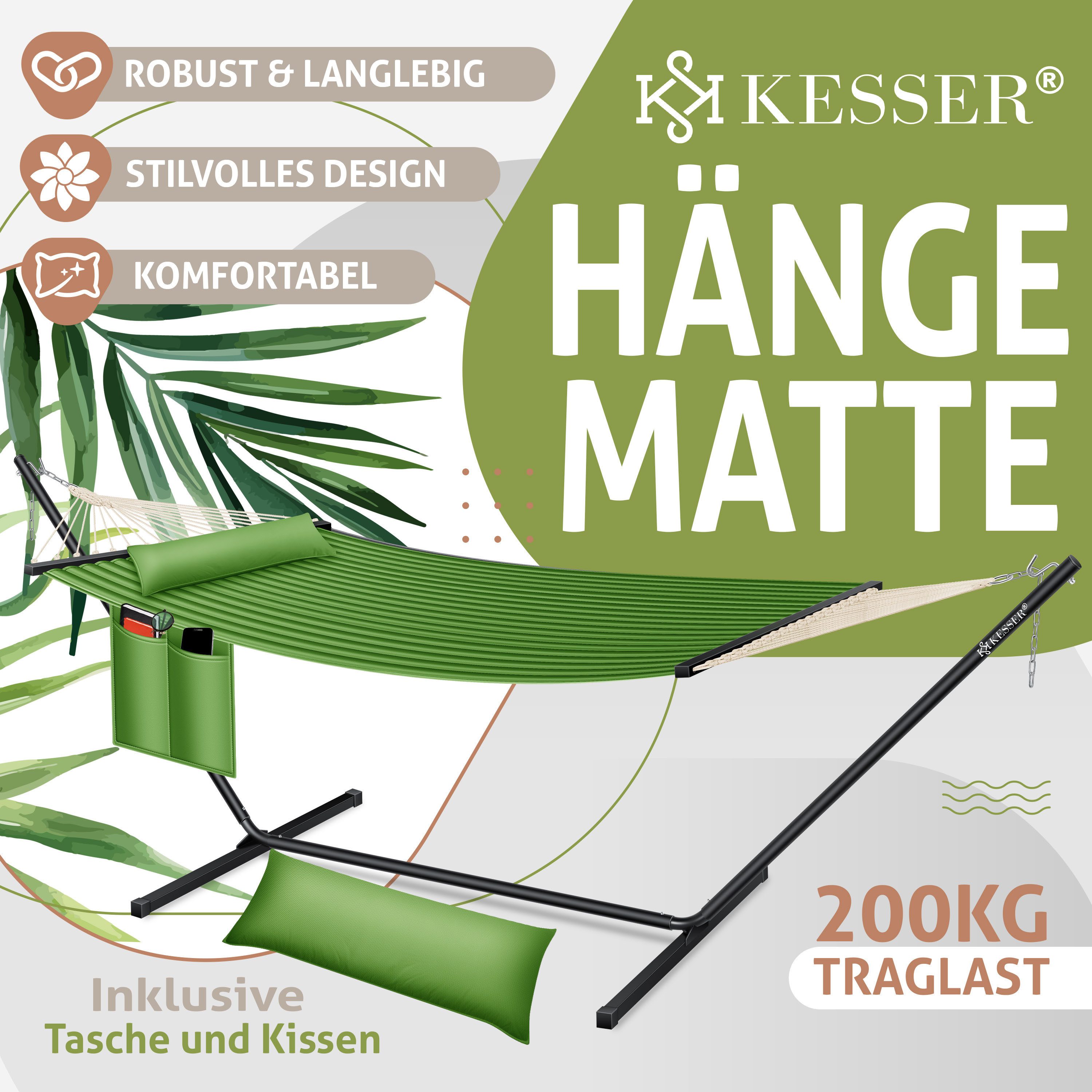 KESSER Hängematte, Hängematte HILL mit Gestell Kissen Doppelhängematte